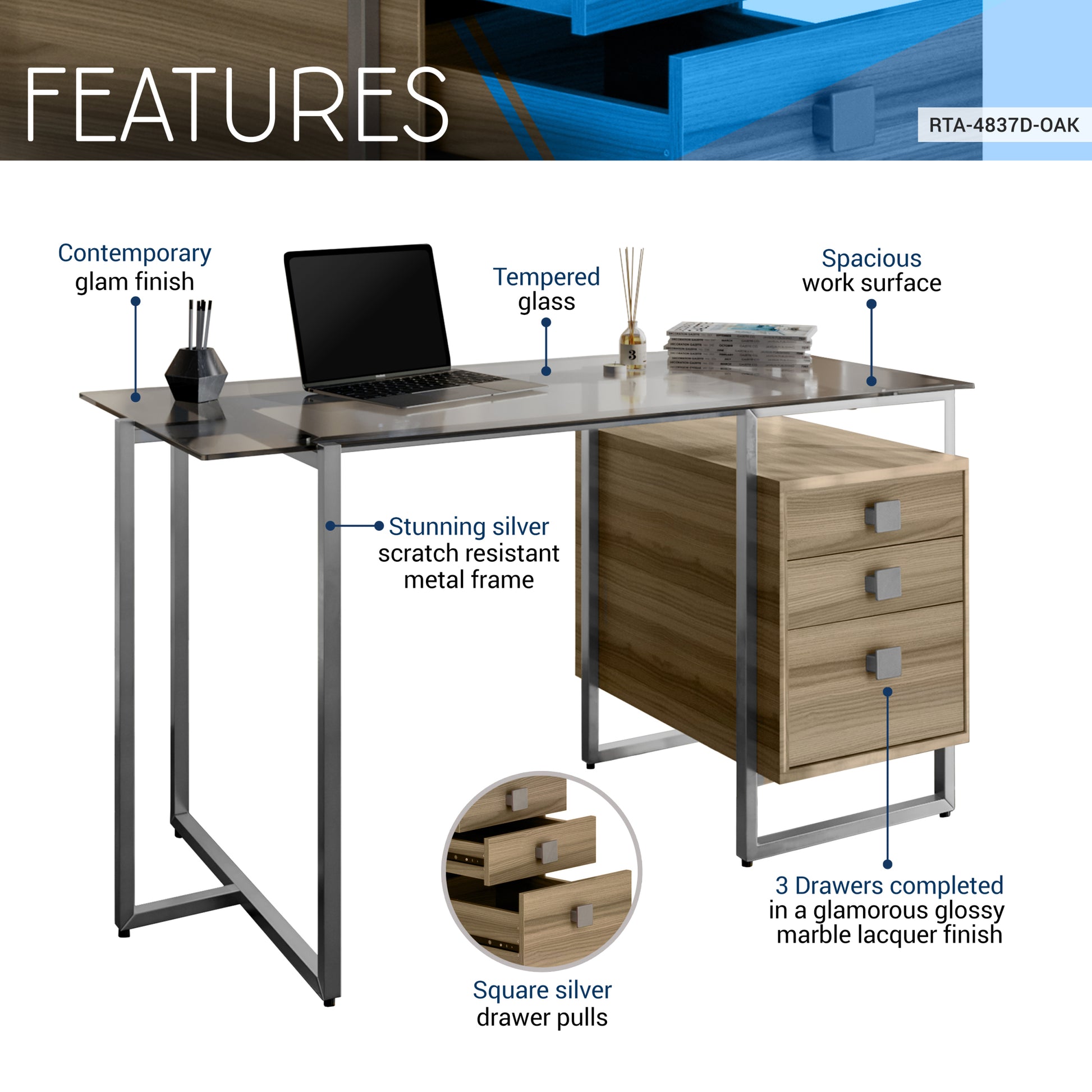 Techni Mobili Oak Computer Desk With Storage Oak Office Modern Rectangular Rectangular Mdf Metal