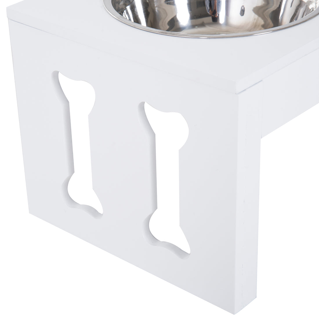 Pawhut 23" Modern Decorative Dog Bone Wooden Heavy Duty Pet Food Bowl Elevated Feeding Station White White Mdf