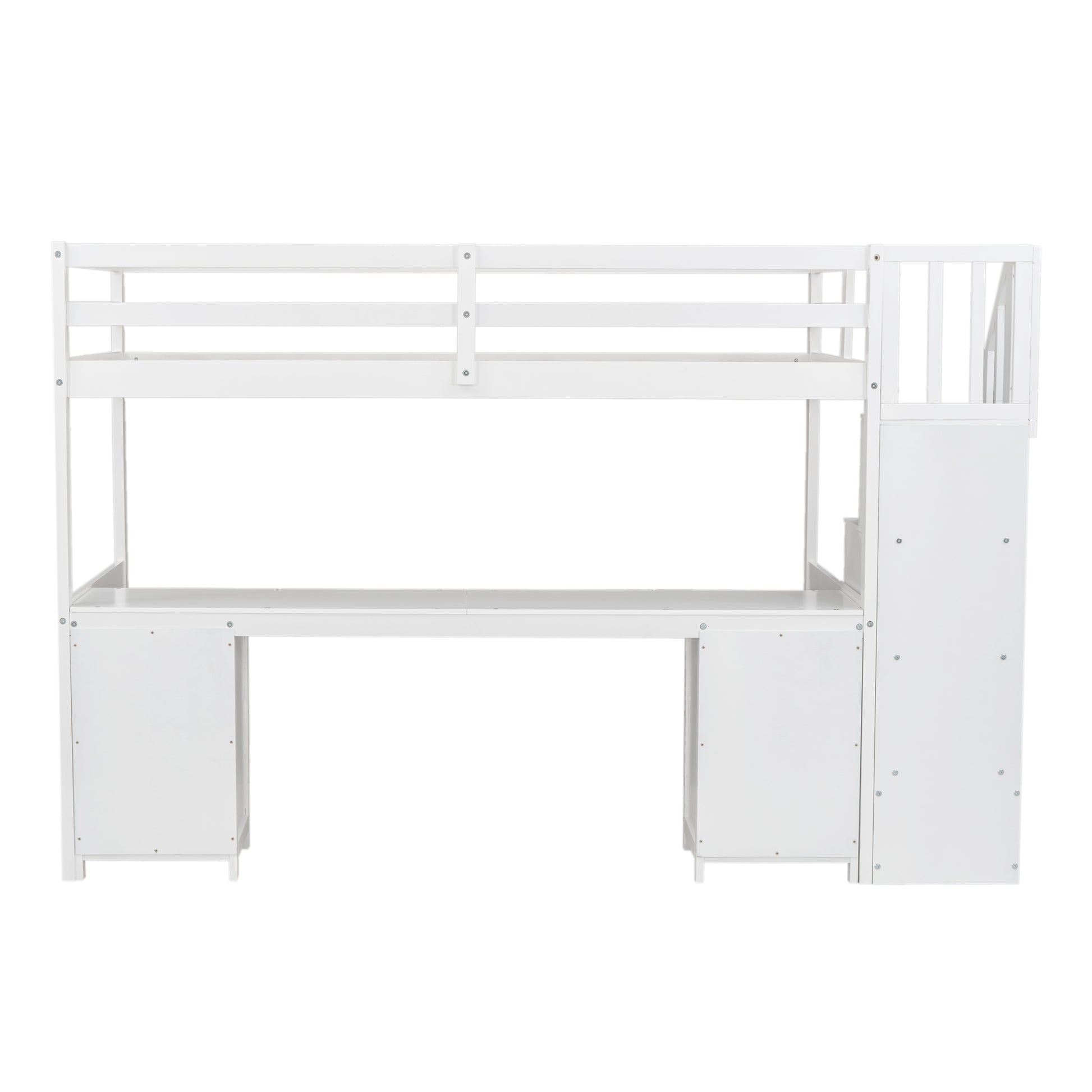 Twin Size Loft Bed Frame With Built In Desk And Double Storage Drawers,White Twin White Solid Wood Mdf