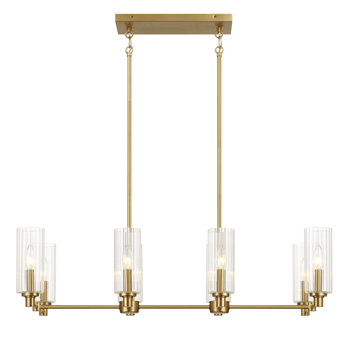 Willow Eight Lights Island With Clear Ribbed Glass Pendant Lamp Satin Brass Antique Brass,Clear,Gold Ceiling Lights Kitchen Brass,Glass