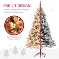 Homcom 6.5 Ft Pre Lit Artificial Christmas Tree With 350 Clear Lights And 1107 Tips, Snow Flocked Christmas Tree With Metal Stand, Hinged Xmas Tree For Home Office Holiday, Green Green Plastic
