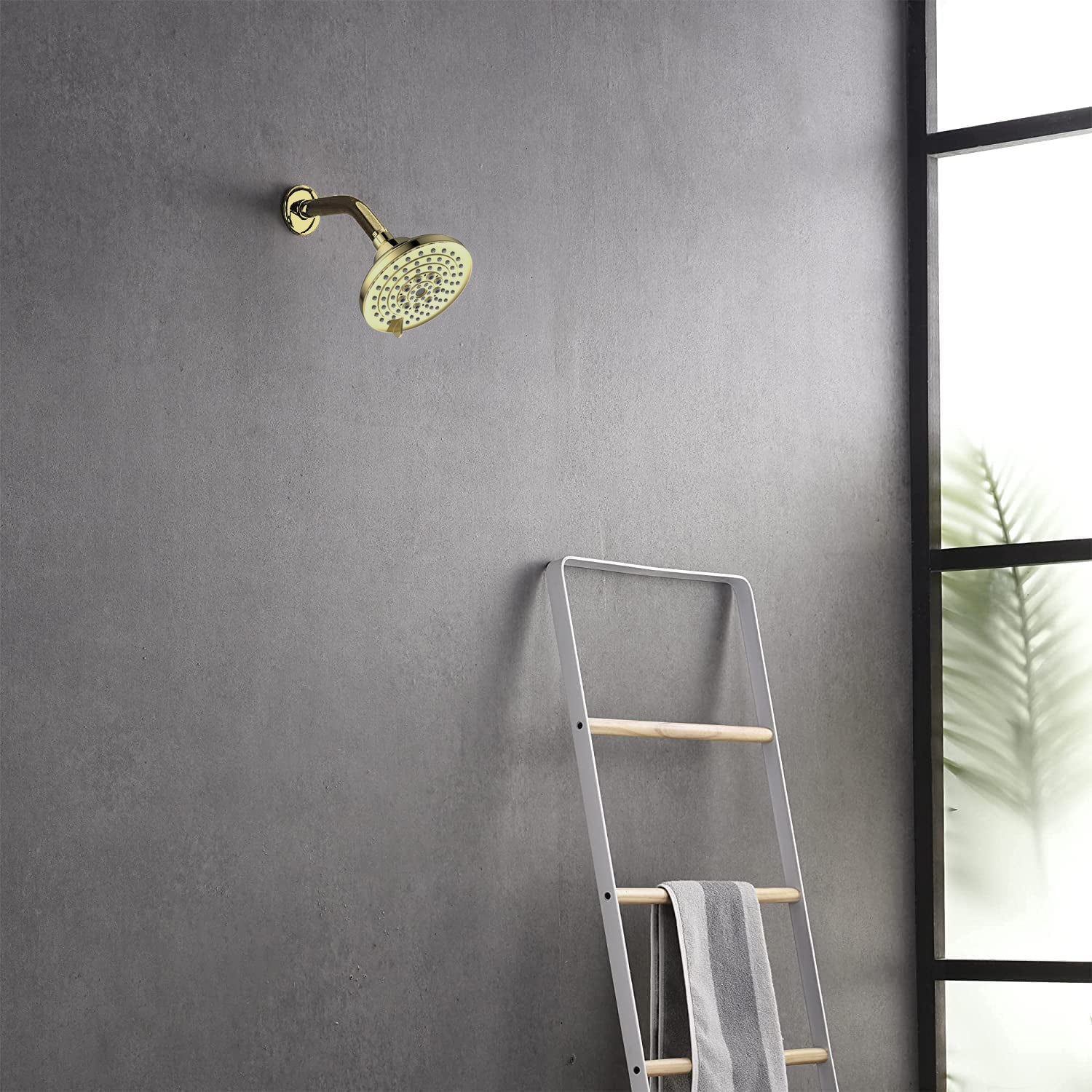 6 Spray Settings High Pressure Shower Head 5" Rain Fixed Showerhead Gold Adjustable Shower Head With Anti Clogging Nozzles, Low Flow Easily Installation Gold Plastic