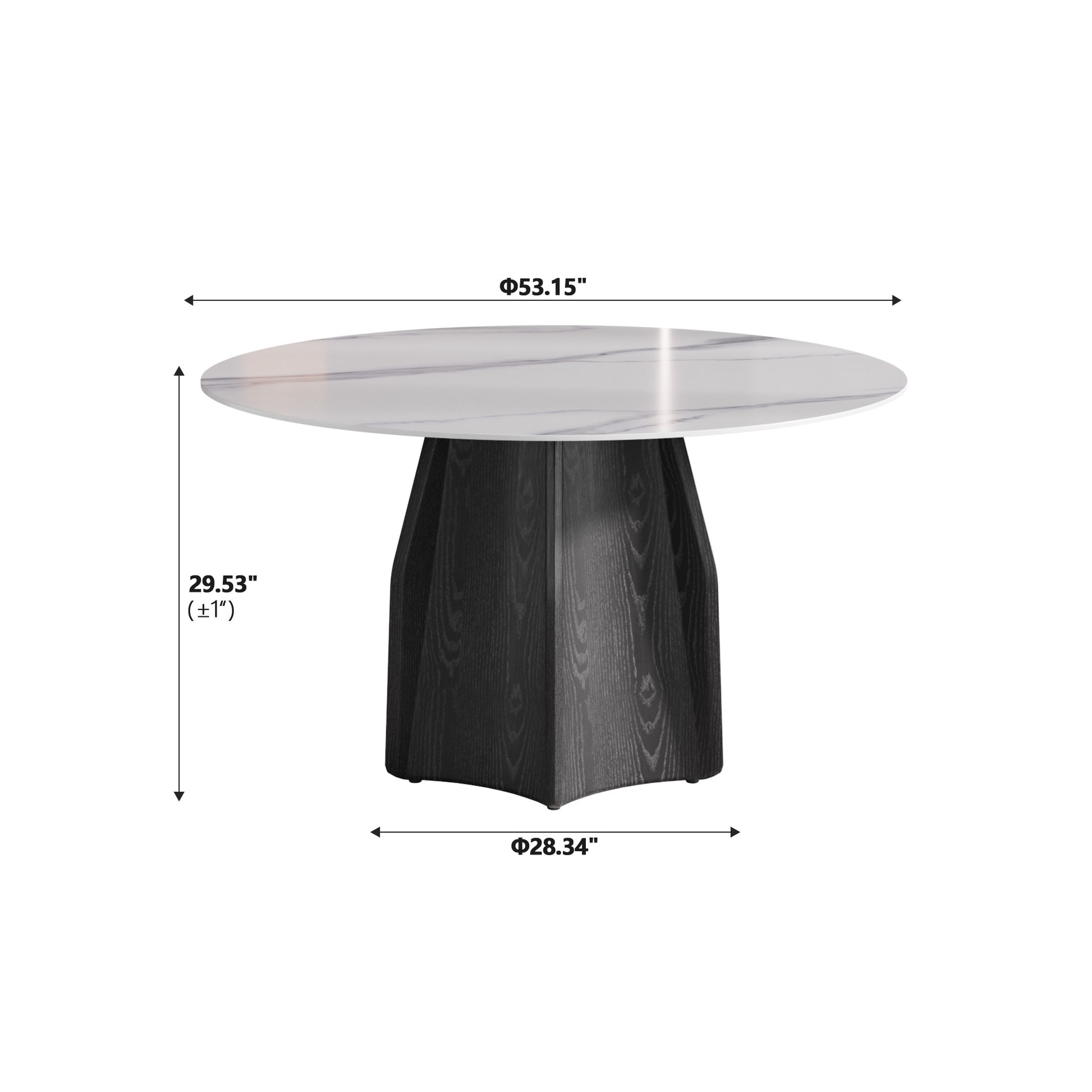 53" Round Marble Dining Table With Black Textured Solid Wood Base, Artificial Marble For 6 People, Dining Room Living Room Kitchen Dining Table,White Dining Table Only Black,White Dining Room Modern