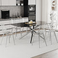 Table And Chair Set.Modern Luxurious Black Marble Patterned Tempered Glass Dining Table Set With 6 Transparent Pp Chairs.Multiple Transparent High Quality Pp Dining Chairs With Silver Legs. Black