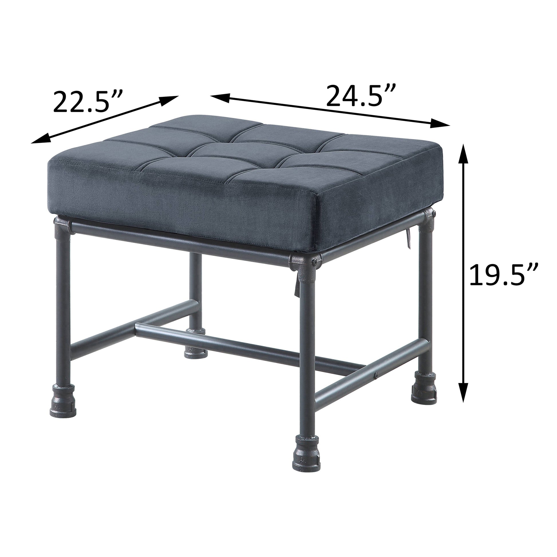Grey And Sandy Grey Rectangle Ottoman Grey Velvet Primary Living Space Solid Grey Rectangle Fabric Metal