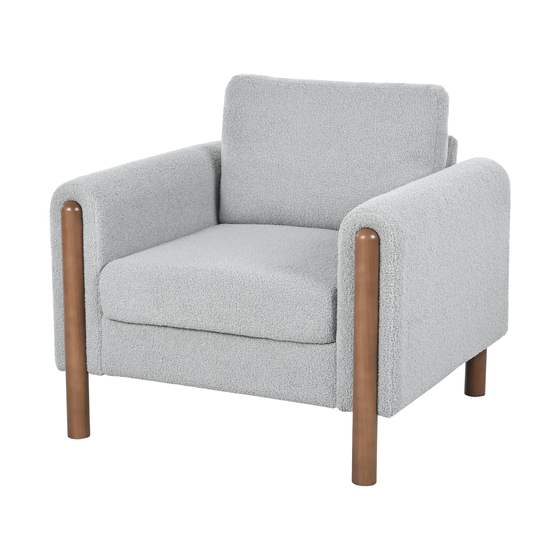 Oversized Accent Chair, Upholstered Living Room Chairs Single Sofa Chair With Walnut Legs, Curved Handrail, Grey Grey Teddy