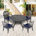Cushions In Random Colors 5 Piece Set Of Cast Aluminum Patio Furniture With Cushions Yes Dining Set Black Seats 4 Rust Resistant Frame Water Resistant Cushion Garden & Outdoor Complete Patio Sets Aluminium