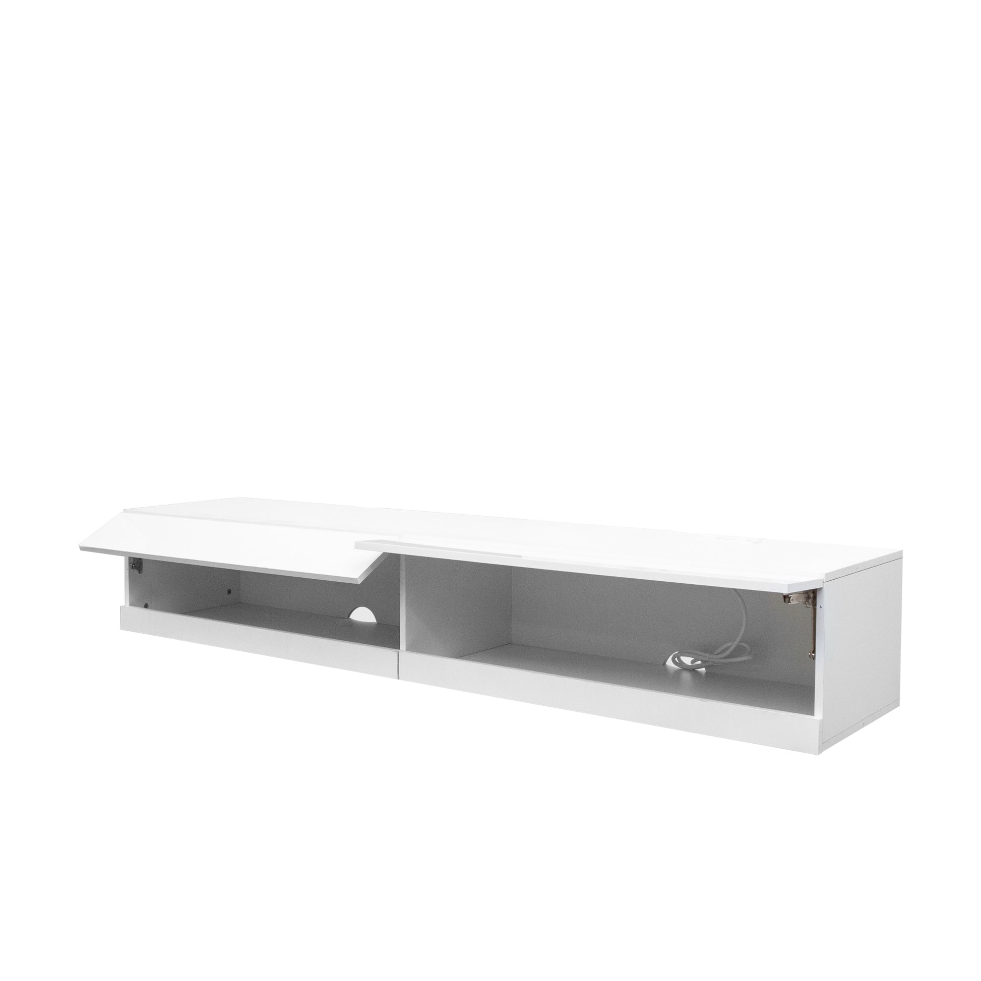 180 Wall Mounted Floating 80" Tv Stand With 20 Color Leds And Charging Station White 70 79 Inches Mdf