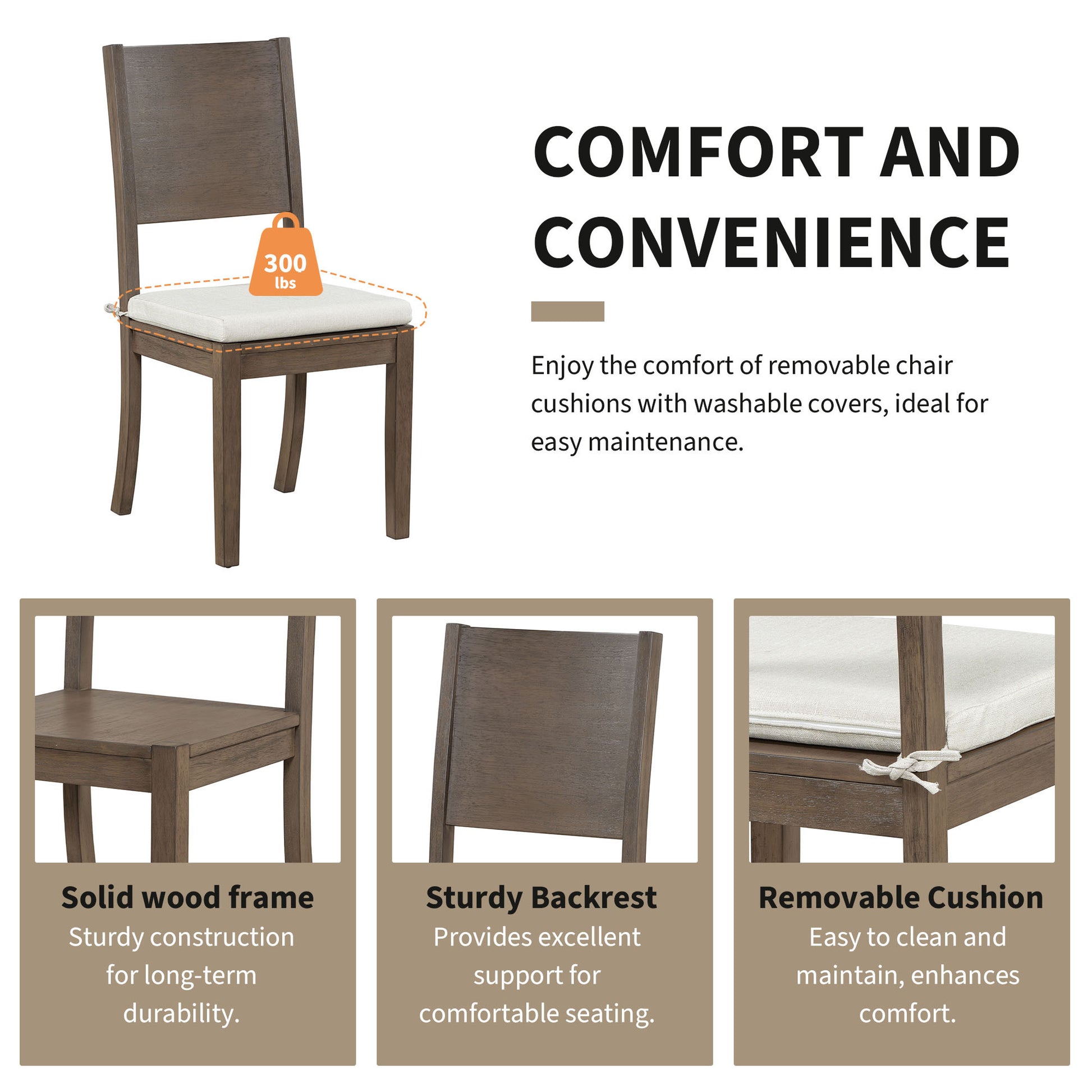 6 Piece Wood Dining Table Set With Storage Shelf And Curved Legs, Kitchen Table Set With Bench And 4 Removable Cushions Dining Chairs, Modern Style, Brown Gray Cushion Wood Dining Room Solid Wood Rubberwood Rectangular Dining Table With Bench Wood Wood