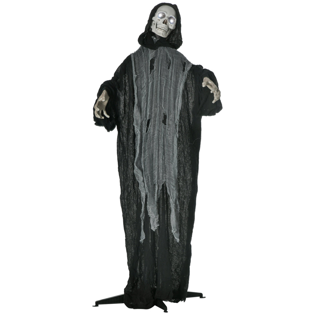 Outsunny 60" Life Size Outdoor Halloween Decorations Animated Grim Reaper With Sound And Motion Activated, Light Up Eyes And Rib Cage, Spooky Scream, Thunder And Lightning Sounds Black Fabric