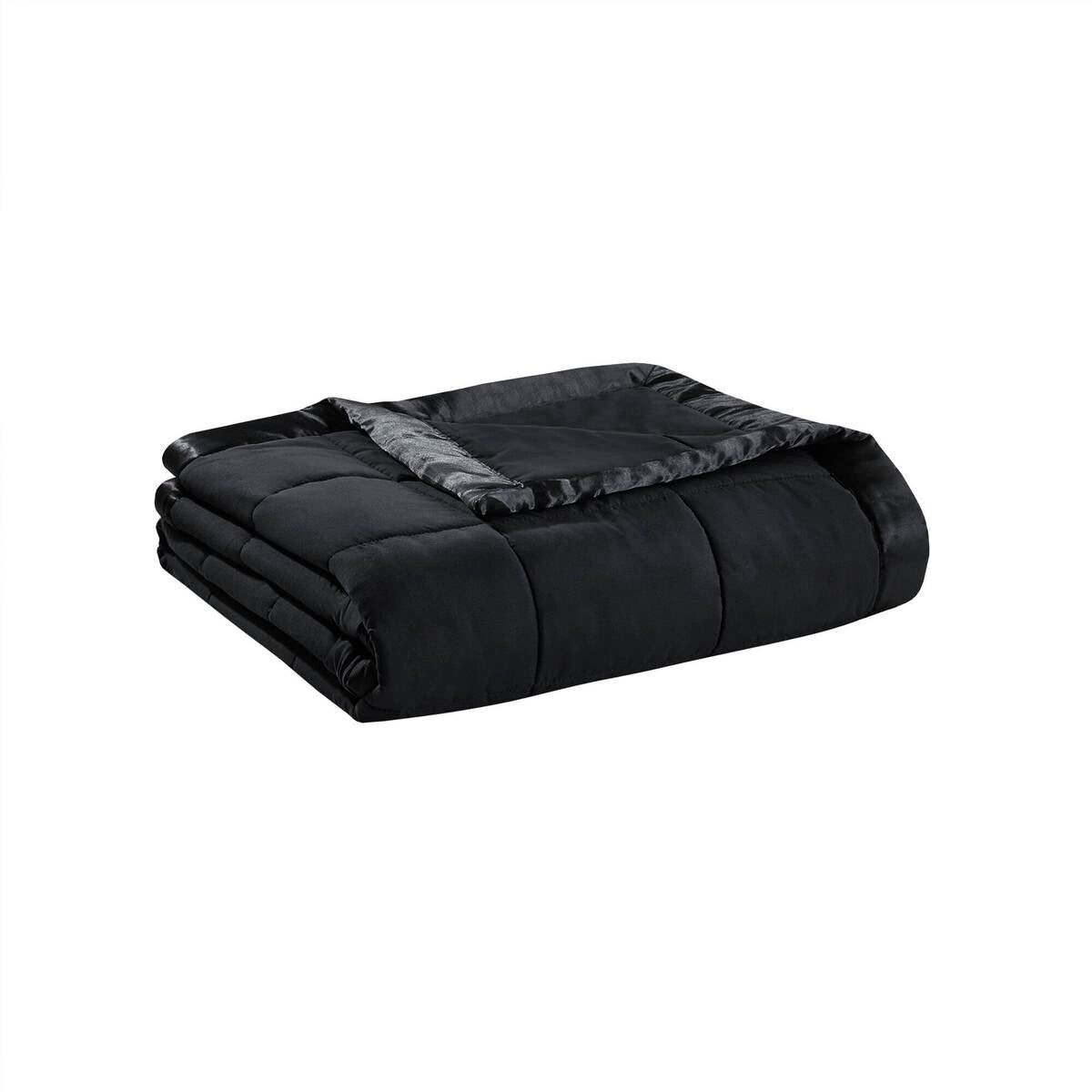 Lightweight Down Alternative Blanket With Satin Trim Black King Black Polyester