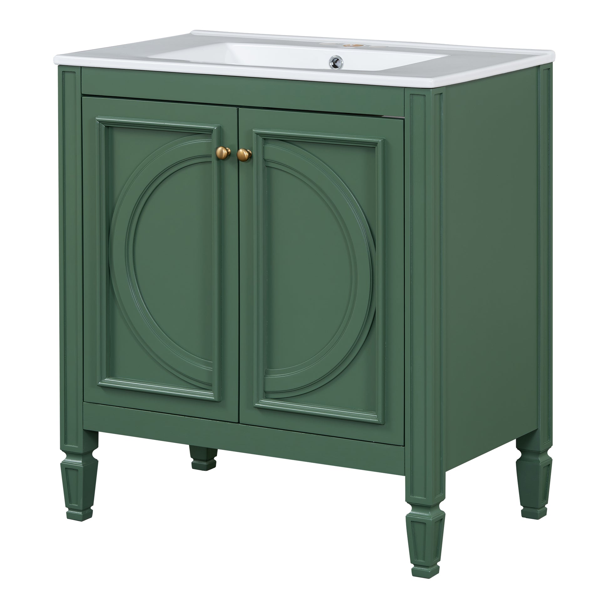 30" Bathroom Vanity With Sink, Two Doors With Shelf, Soft Close Door Hinges, Vintage Style, Green Green Ceramic Mdf,Rubber Wood