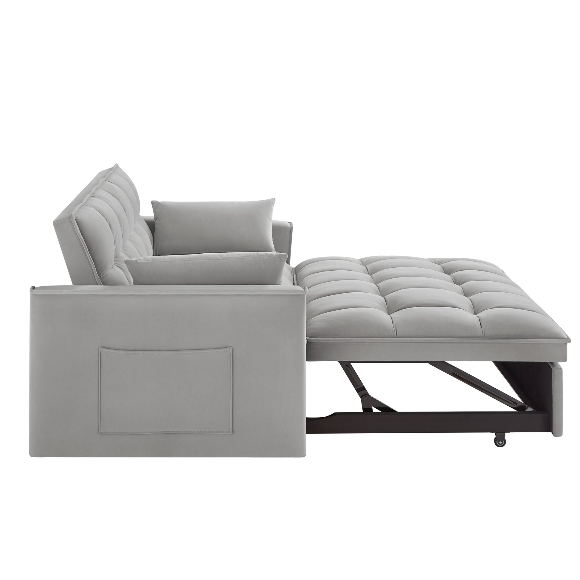 4 In1 Loveseat Sofa Bed With Armrests & Storage Pockets, Multi Function Tufted Pull Out Sofa Bed With Adjustable Backrest And Pillows, Convertible Loveseat Sofa Couch, Gray Gray Velvet Primary Living Space Medium Soft Tufted Back American