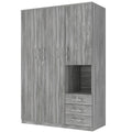 2 Doors Wooden Wardrobe Storage For Bedroom, With Shelves And 3 Drawers, Gray Gray Particle Board