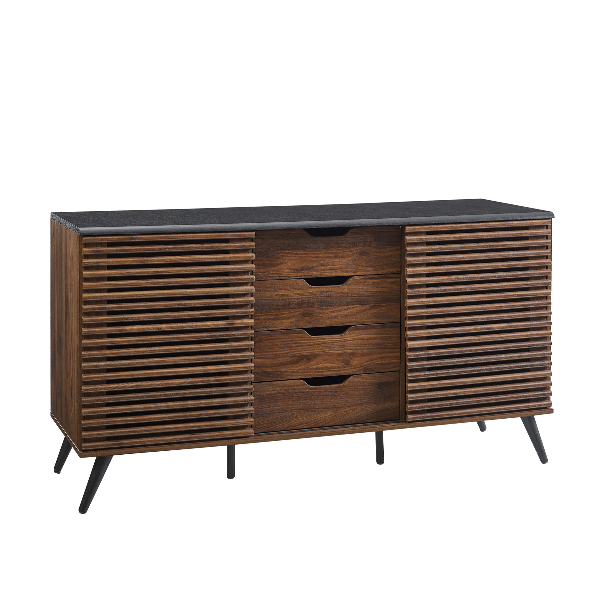 Contemporary Sliding Slat Door Sideboard Ebony Dark Walnut Ebony Mdf