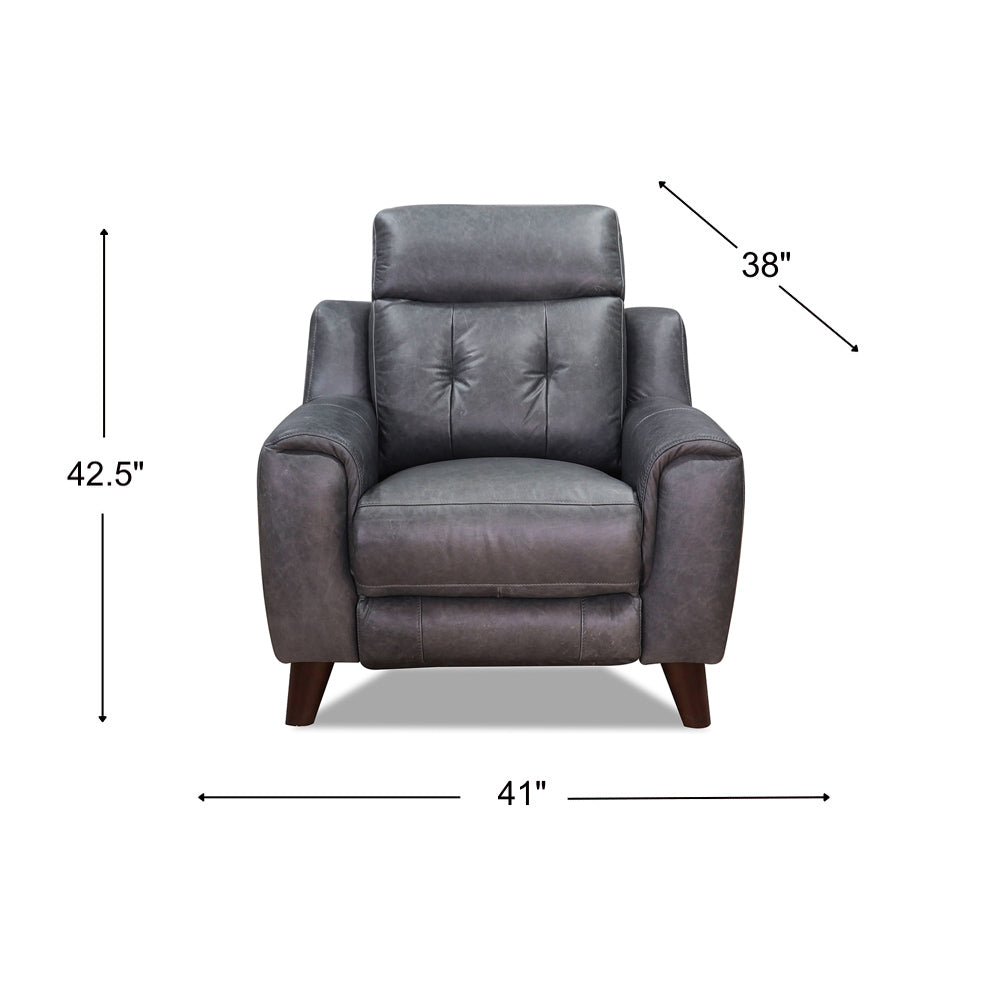 Torino Power Headrest, Lumbar, Zero Gravity Waxy Pull Up Leather Recliner Gray Memory Foam Genuine Leather