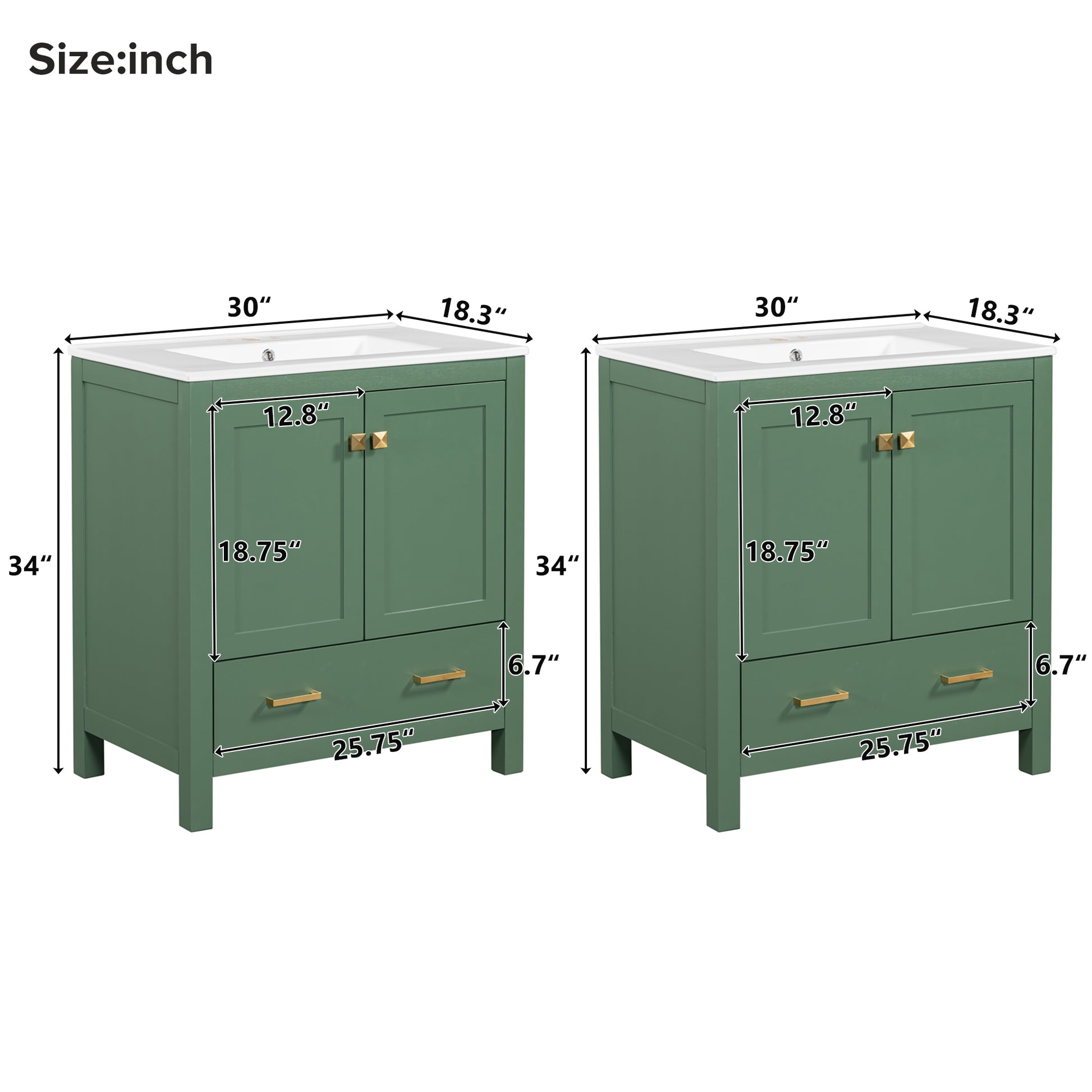 60" Green Bathroom Vanity Set With Double Vanities Separate , Double Ceramic Sinks, Storage Shelf, And Divided Drawers Mirror Not Included Modern Bathroom Solution For Spacious Bathrooms Green