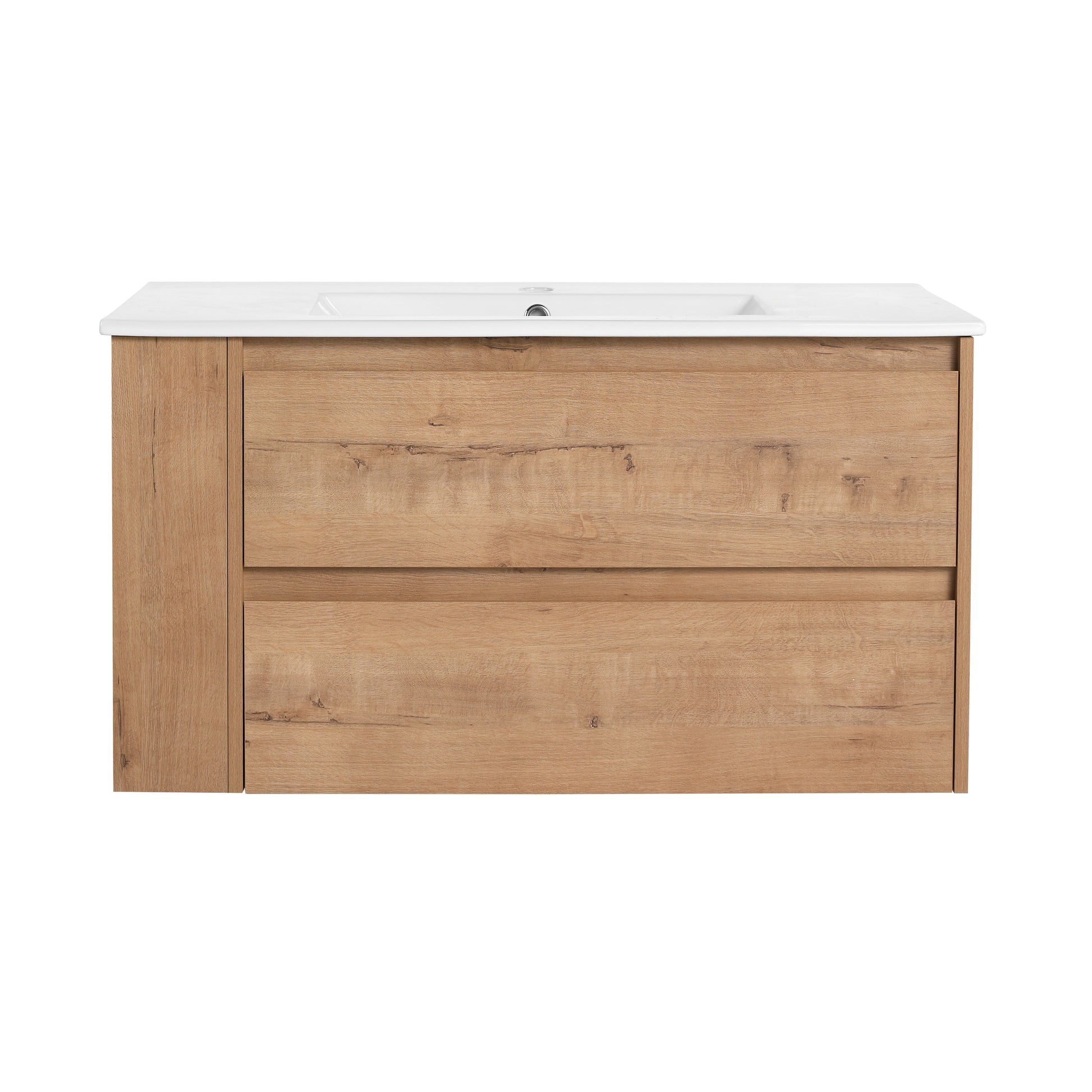 36" Wall Mounting Bathroom Vanity With Ceramic Sink, Soft Close Drawer 2 Imitative Oak 1 Bathroom Wall Mounted Modern Plywood