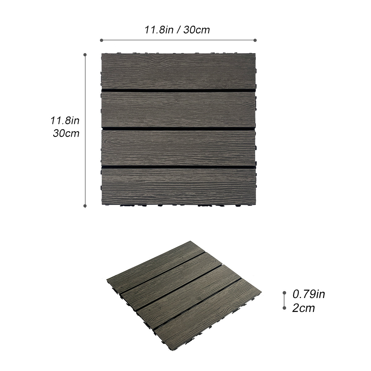 Wood Plastic Composite Deck Tiles Set Of 20Pcs, Diy Interlocking Decking Tiles, Floor Tile, Durable, Maintenance, Waterproof, Indoor Outdoor, 12X12In Dark Grey Dark Grey Modern Plastic Wood Plastic