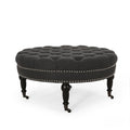 Ottoman With Caster Dark Gray Fabric