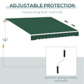 Outsunny 12' X 8' Retractable Awning Patio Awnings Sun Shade Shelter With Manual Crank Handle, 280G M Uv & Water Resistant Fabric And Aluminum Frame For Deck, Balcony, Yard, Green Green Aluminum