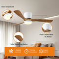 42 Inch Wood Ceiling Fans With Lights And Remote, Modern Flush Mount Low Profile Ceiling Fan With Light, 6 Speed, Reversible Dc Motor, For Bedroom Outdoor Farmhouse Patios Wood Classic Wood Metal