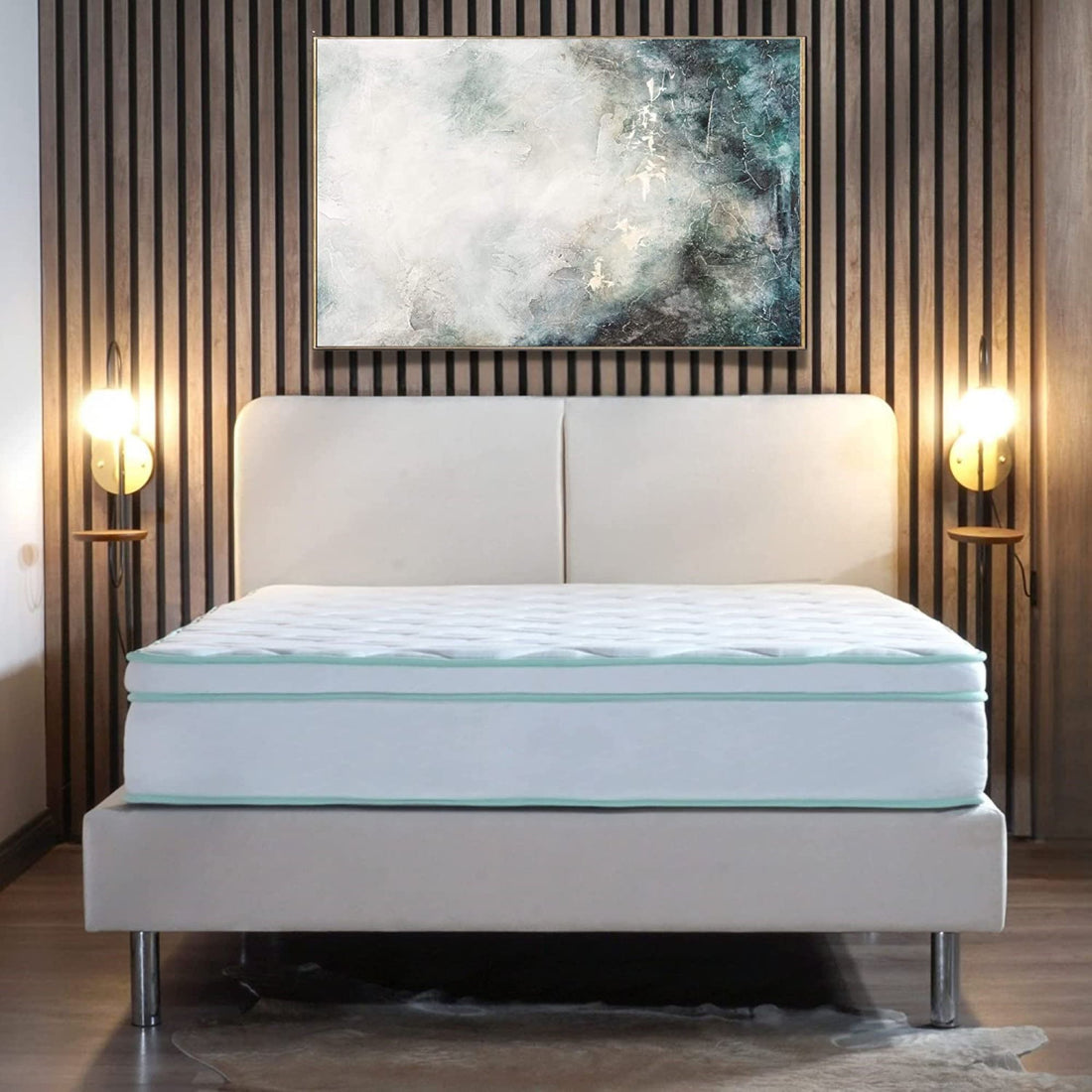 Twin Xl Size 10 Inch Cool Gel Memory Foam Innerspring Hybrid Mattress White Green Foam Spring Twin Xl