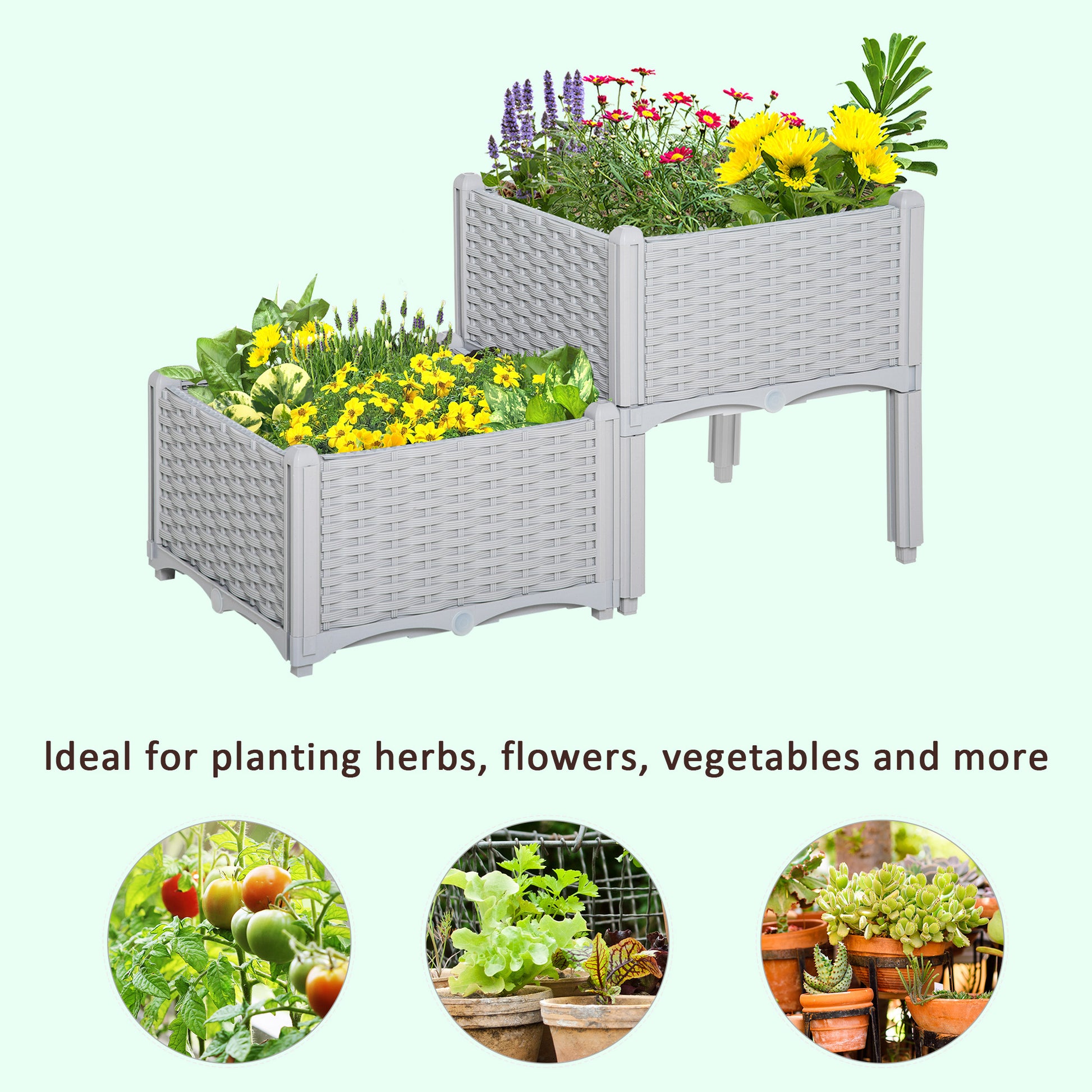 Outsunny 2 Piece Raised Garden Bed With Legs, Self Watering Planter Box Raised Bed To Grow Flowers, Herbs & Vegetables, Gray Gray Polypropylene