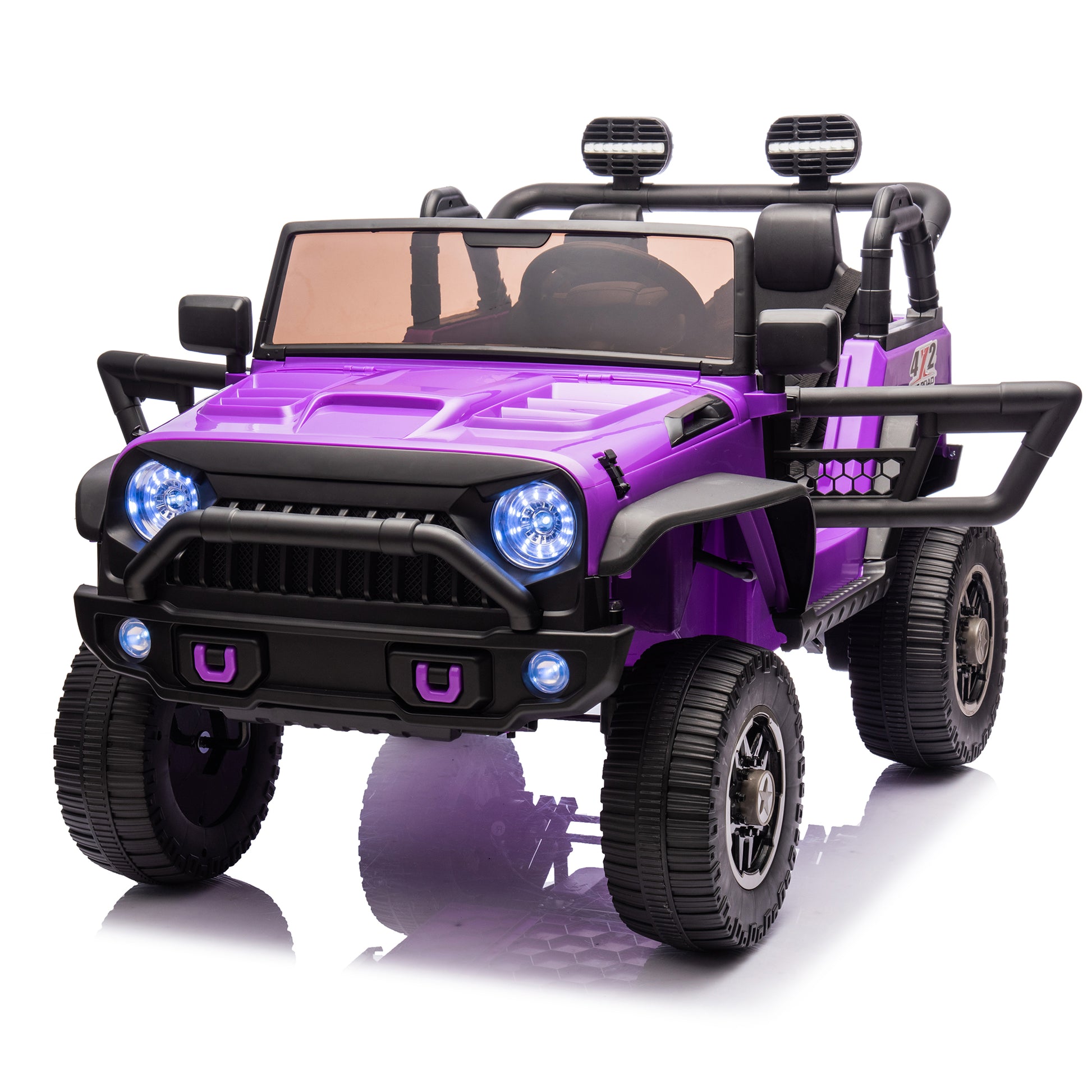 24V Two Seater Kids Ride On Truck Car W Parents Control,200W*2,Seat Width 20.28In,Four Wheel Suspension,Led Lights,Music,Mp3,Bluetooth,Two Independent Seat Belts,Suitable For Off Road For Kids Aged