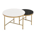 Modern Round Nesting Coffee Table Set 2 Piece Black & White Sintered Stone Top Gold Base In 23.6''&17.7'' Black White Coffee & End Tables Round Metal Sintered Stone T Shape