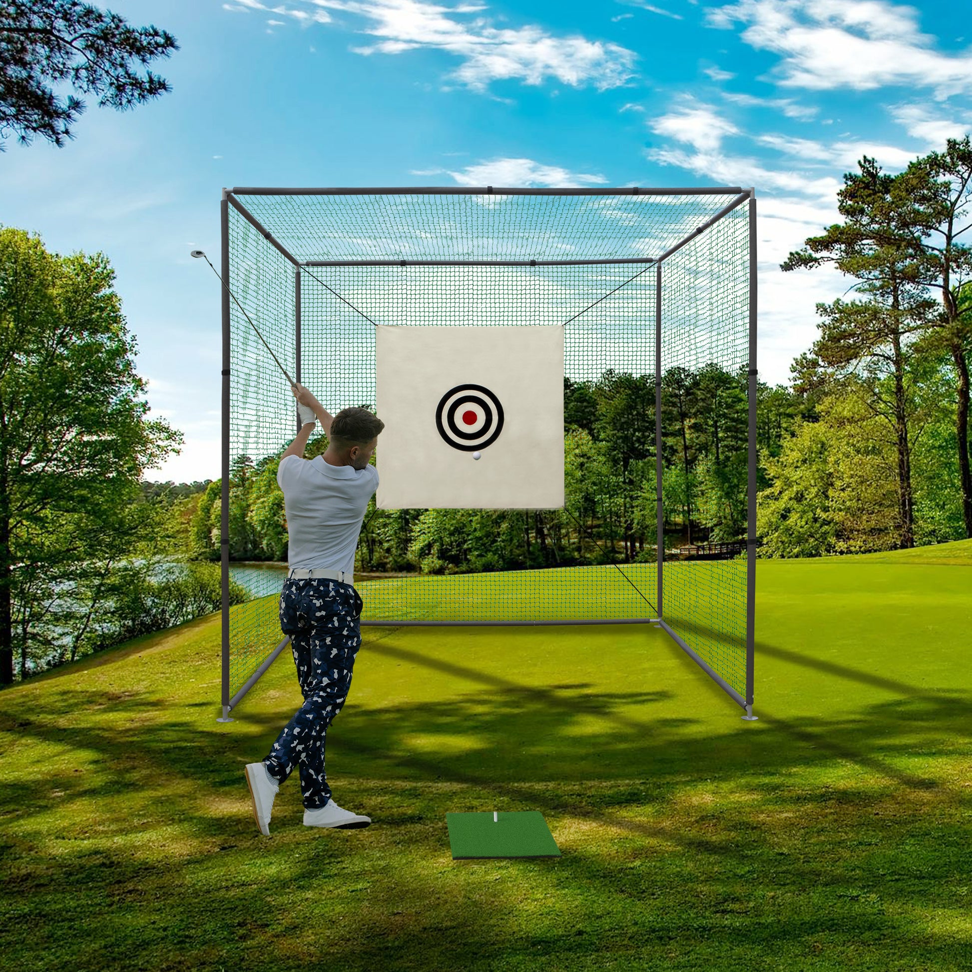 10X10X10Ft Golf Practice Net Cage W Metal Frame Hitting Net Kit Indoor Outdoor Balls Sports Black Metal