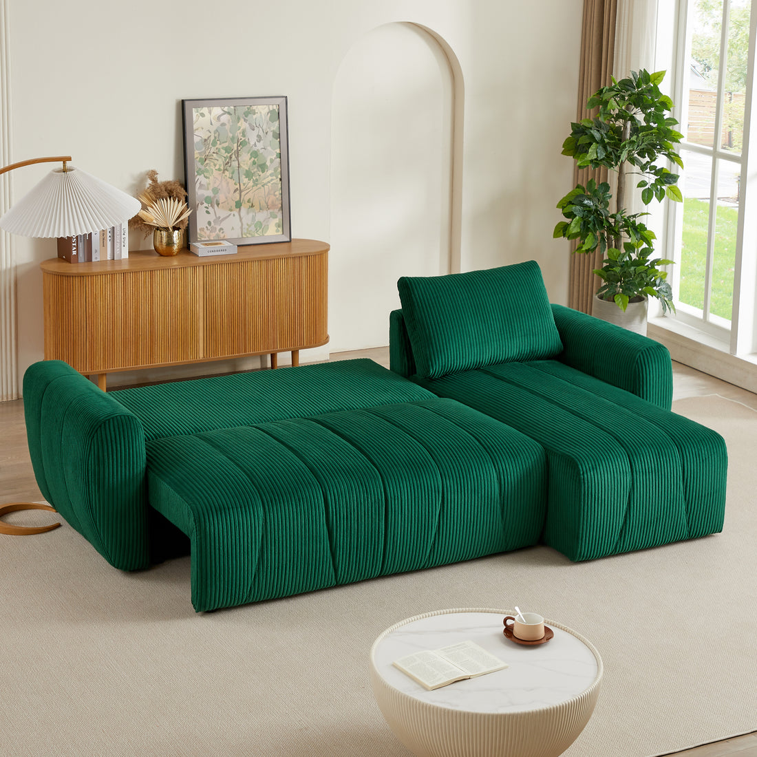 Convertible Sectional Sofa Couch, Modern Fabric 3 Seater L Shaped Couch For Living Room, Apartment, Office, Small Space Dark Green Corduroy 5 Seat