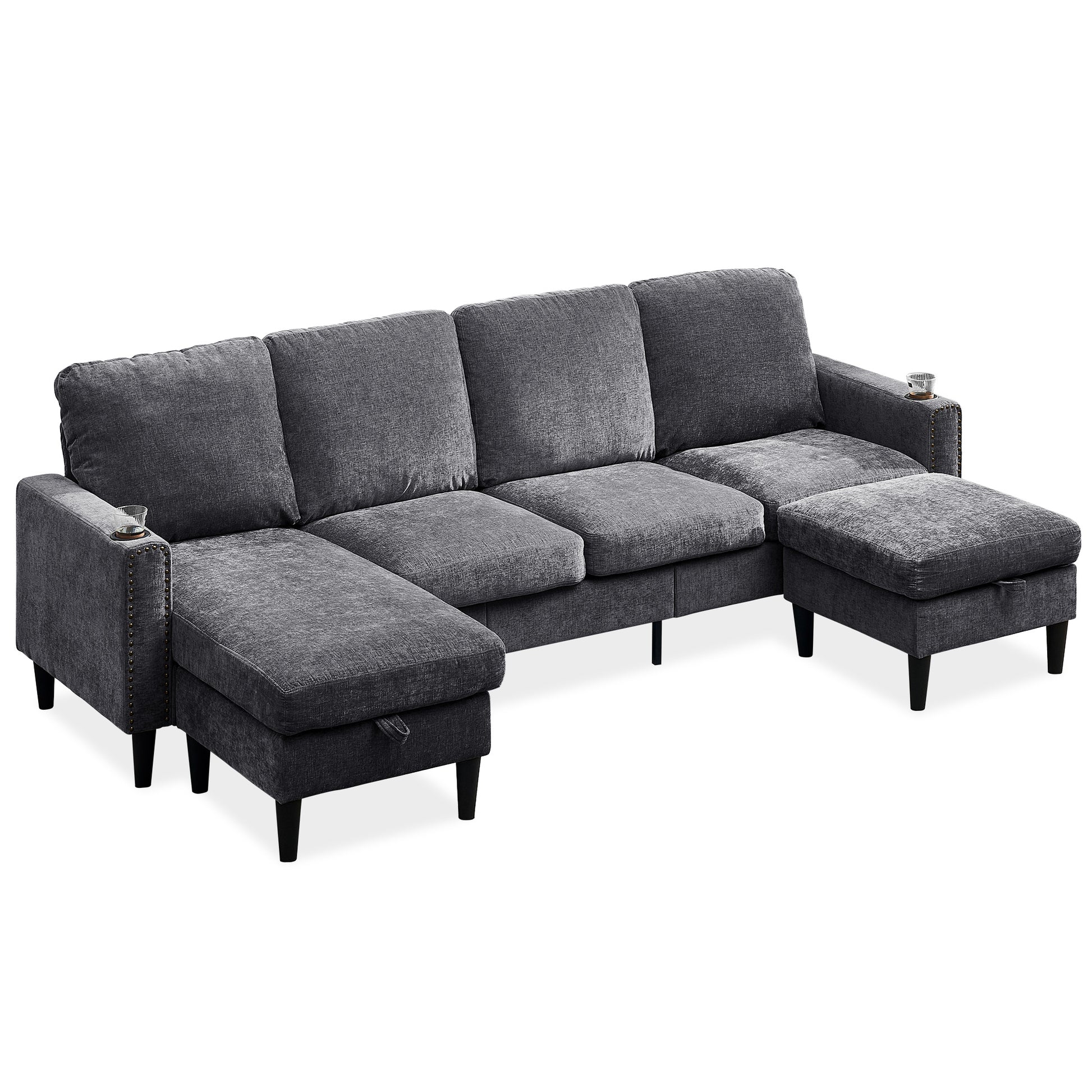 Chenille Sectional Sofa, U Shaped Sofa Couch With High Density Memory Foam, 4 Seat Comfy Modular Sofa Couch For Living Room, Modern U Shaped Sectional Sofa,U Shaped Dark Grey Dark Grey Chenille