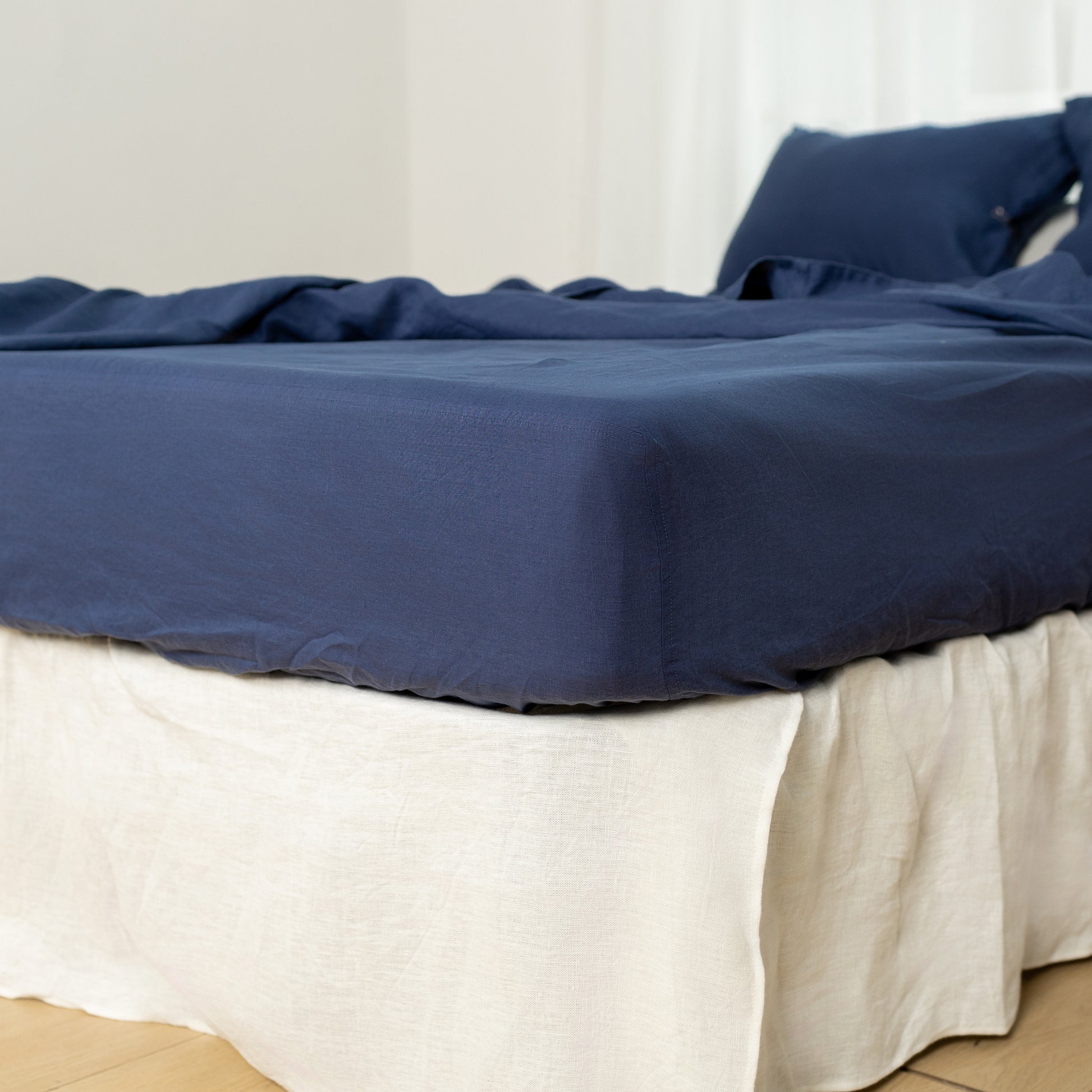 4 Pcs King Bedding Set, Premium Linen Bedding Sheets & Pillowcases, Bed In A Bag King Size Bed Set King Navy Linen