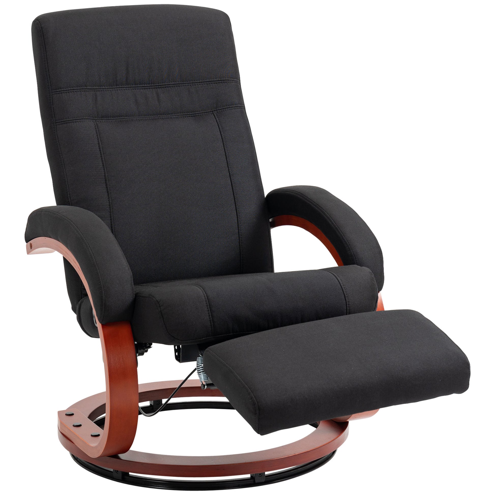 Homcom Manual Recliner Chair For Adults, Adjustable Swivel Recliner With Footrest, Padded Arms And Wood Base For Living Room, Black Black Polyester