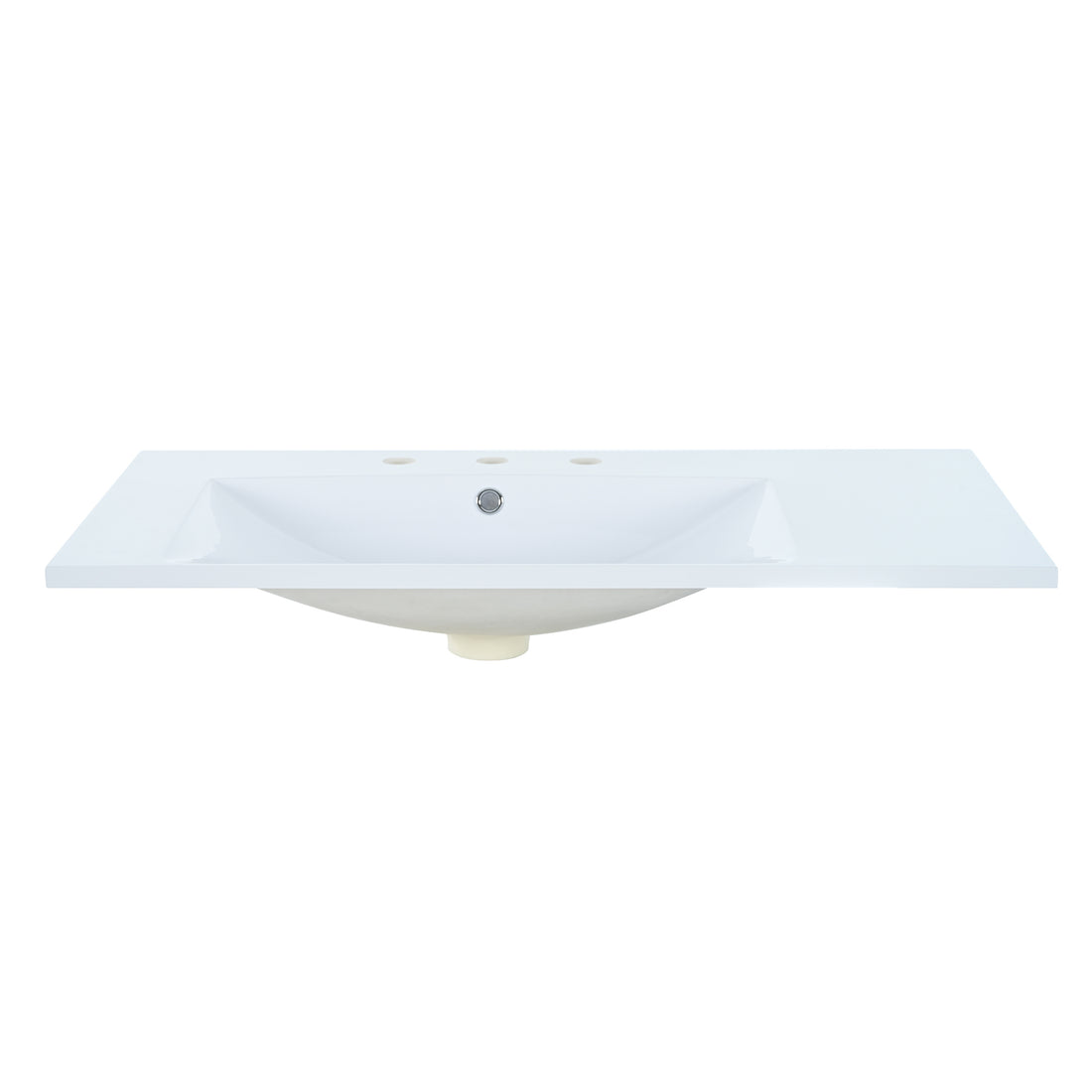 36" Single Bathroom Basin Sink, Left Offset Sink Vanity Top Only, 3 Faucet Holes, Resin White Bathroom Resin