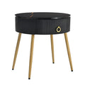 19.6'' Easy Assembly End Tables With High Gloss Faux Marble Tabletops, Set Of 2, Modern Fluted 2 Side Tables With Drawers, Round Coffee Tables With Golden Legs For Living Room, Black Black Gold Primary Living Space Drawers Round Mdf Iron