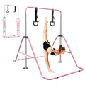 Multi Functional Adjustable Height Children'S Horizontal Gymnastic Bar With Bear Rings Pink Steel