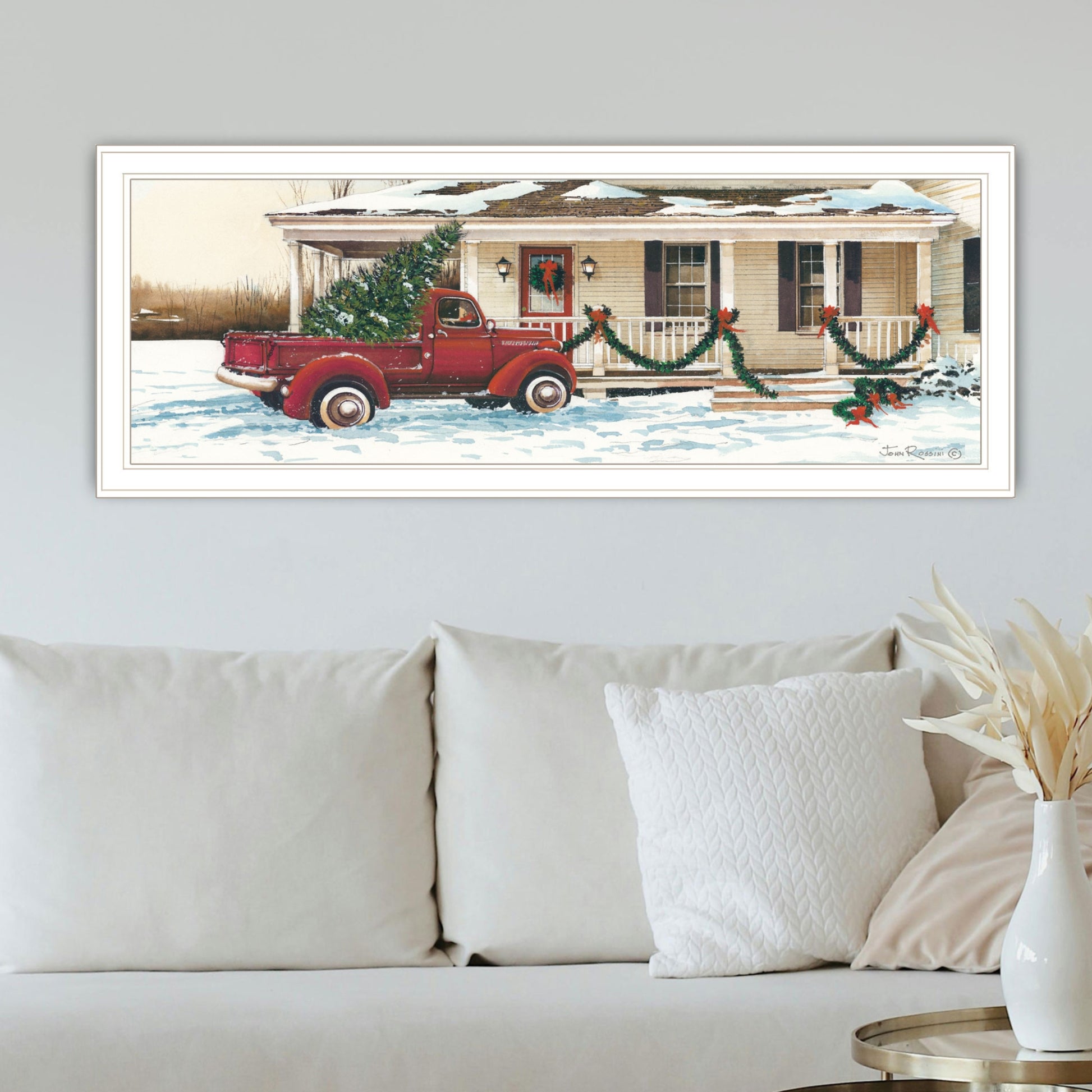 Preparing For Christmas White Framed Wall Art For Living Room, Bedroom Wall Art Print For Home Decor By John Rossini Multicolor Wood Paper