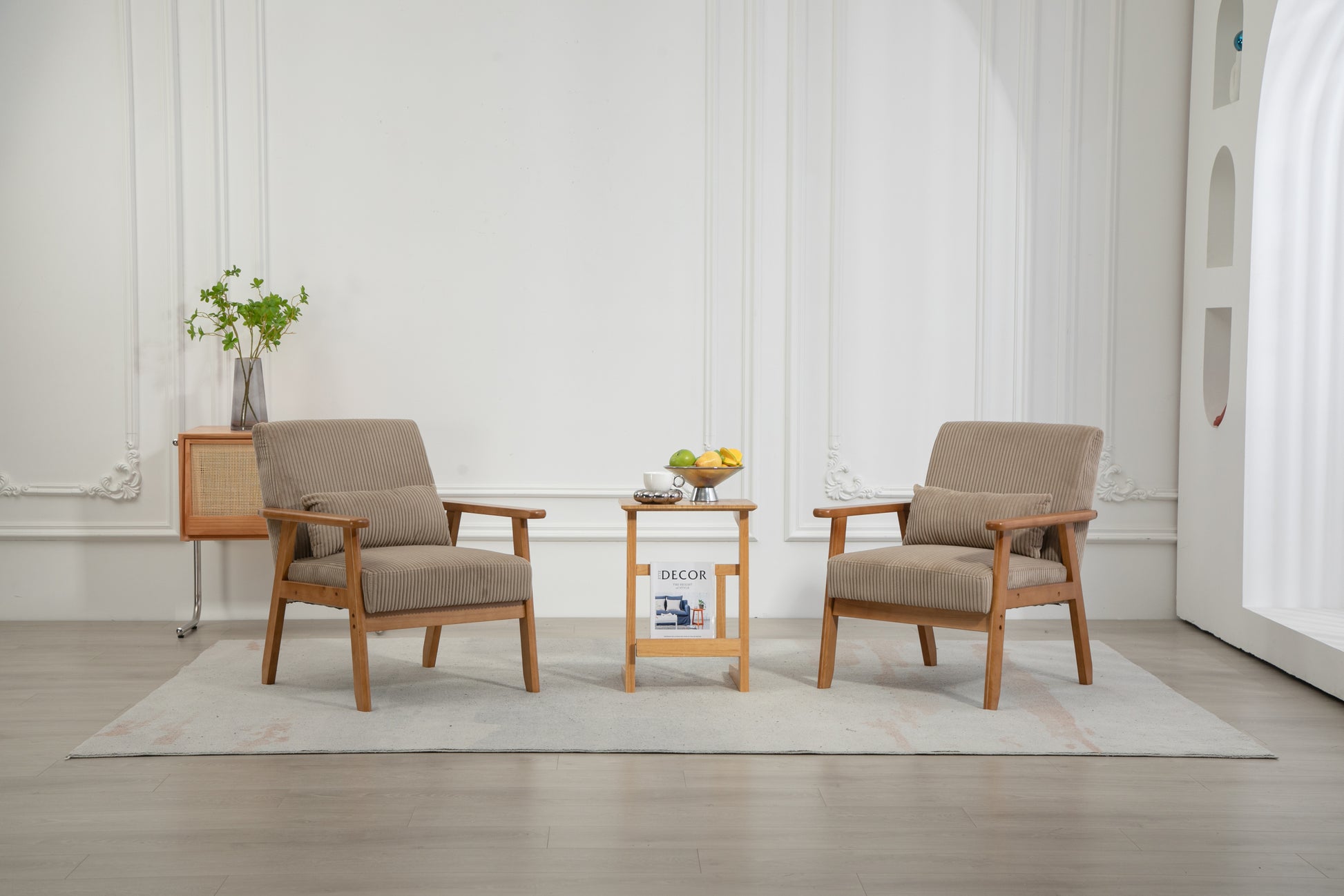 Leisure Chair With Solid Wood Armrest And Feet, Leisure Chair, Wood Frame, Velvet, Solid Rubber Wood Legs, Mid Century Modern Accent Chair, For Living Room Bedroom Studio Chair,Two Packs Camel Corduroy