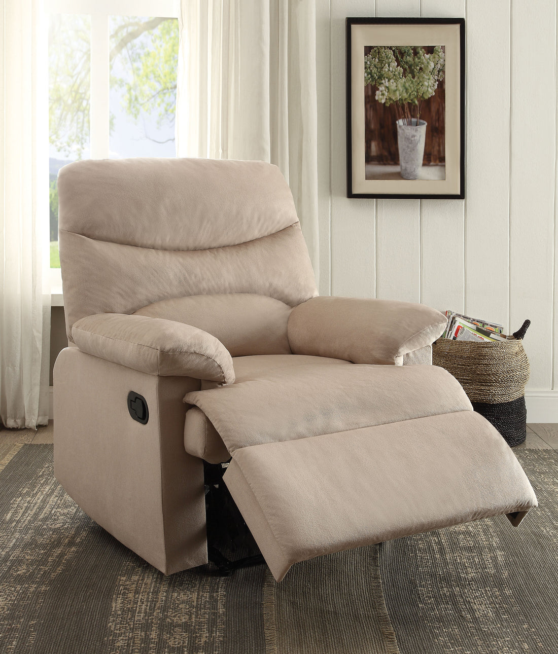 Beige Recliner With Pillow Top Arm Beige Manual Handle Metal Primary Living Space Tight Back Handle Pillow Top Arms Fabric Metal