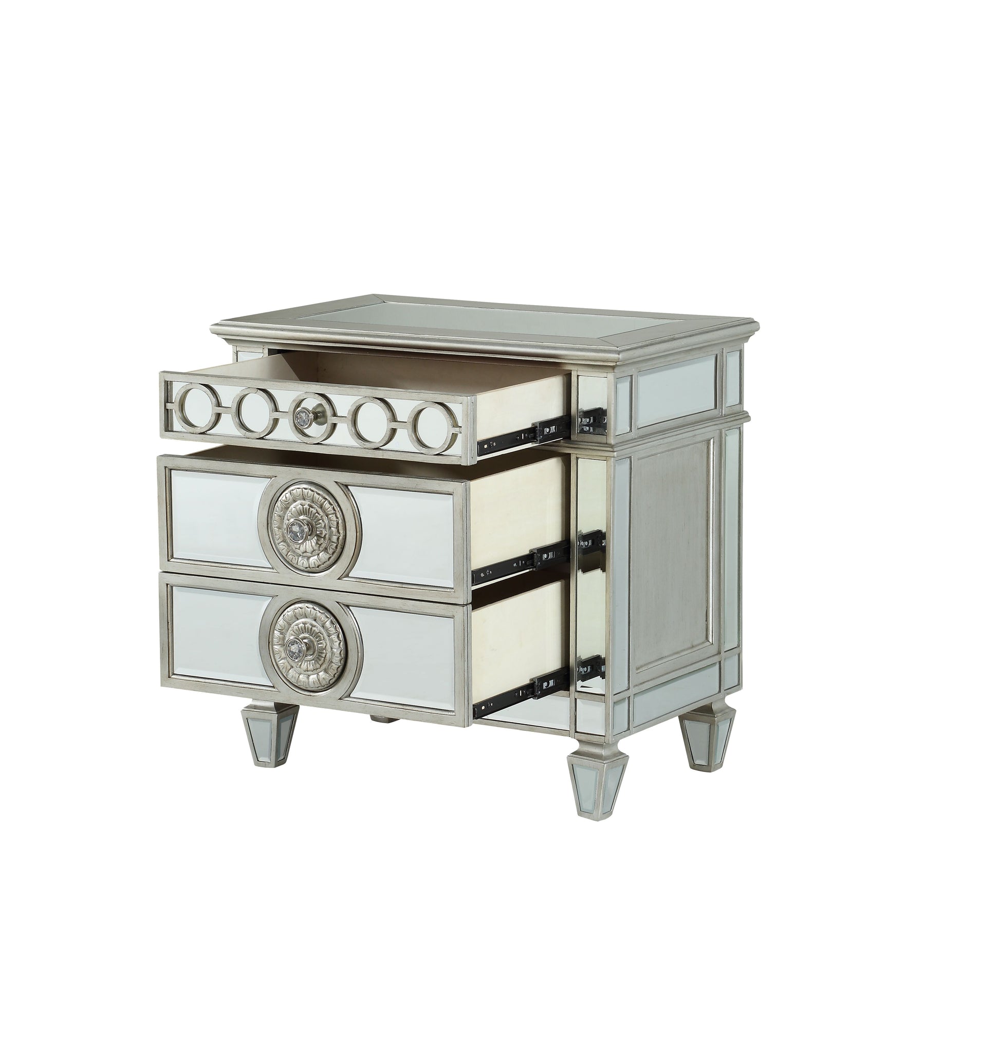Varian Mirrored Nightstand Silver Mirror,Synthetic Wood