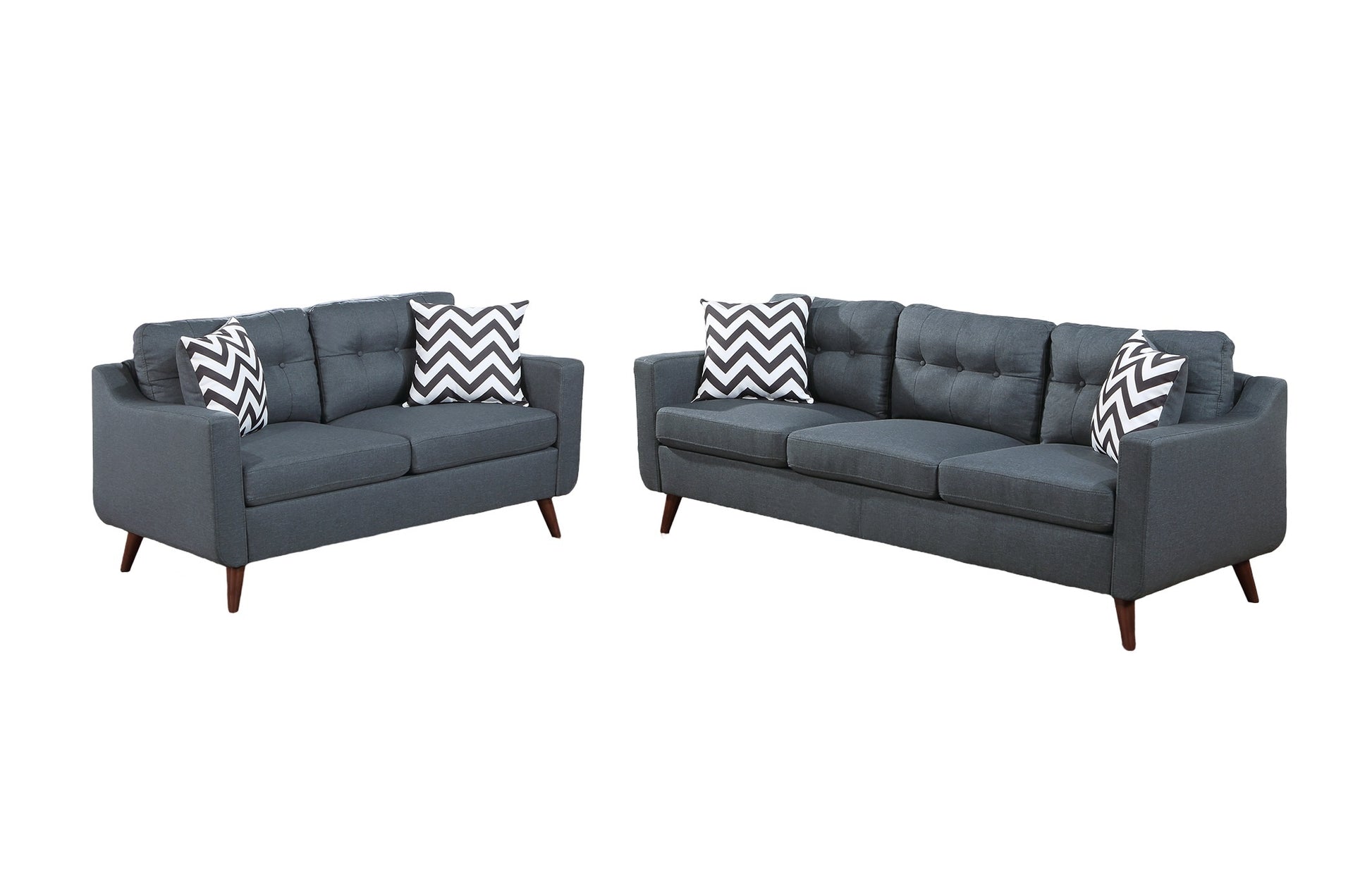 Modern Cozy Sofa Loveseat W Pillows 2Pc Sofa Set Blue Gray Polyfiber Couch Tufted Cushions Living Room Blue Gray Primary Living Space Firm Tufted Back Contemporary,Modern Pine Square Arms Linen Blend,Pine,Plywood 5 Seat