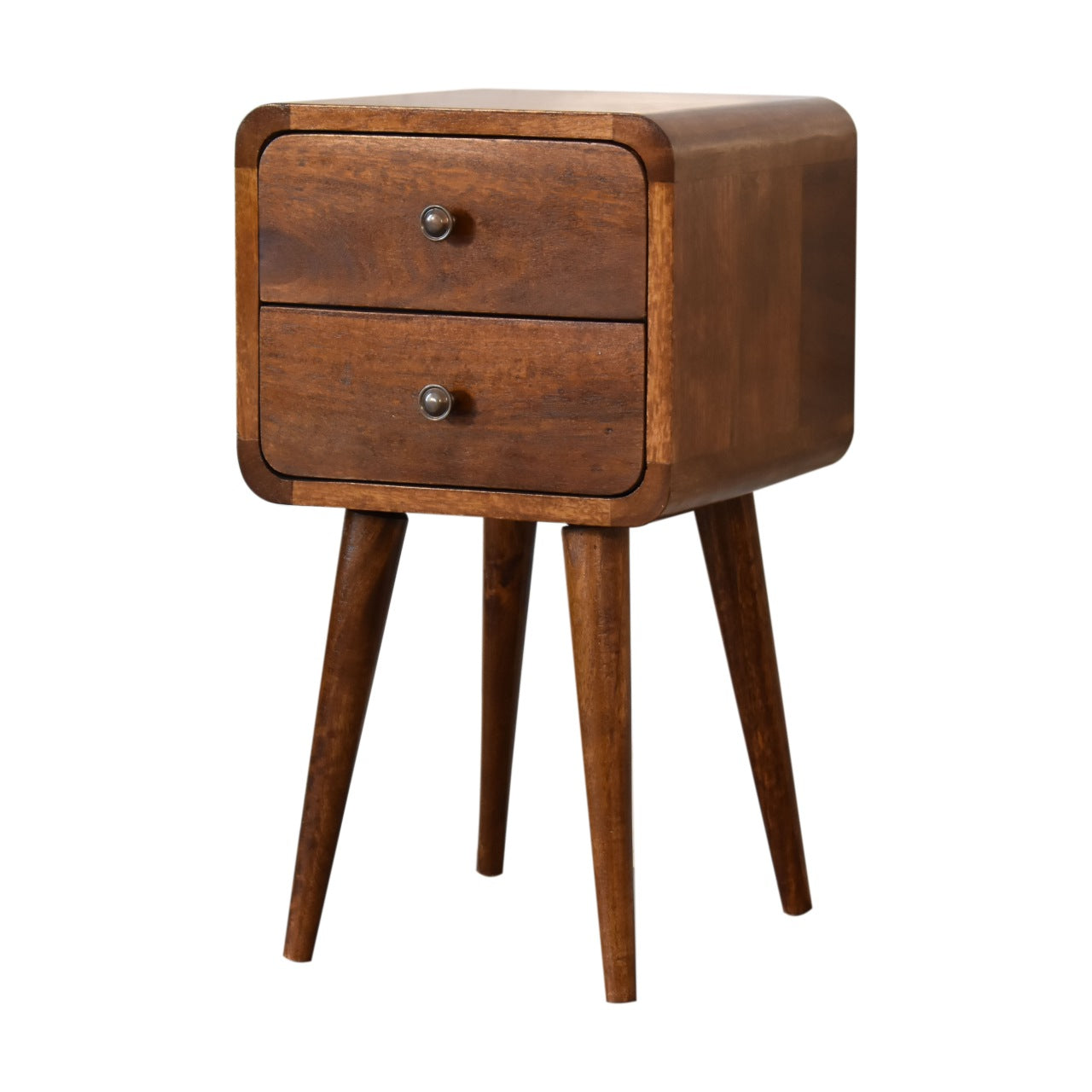 Solid Wood Mini Chestnut Curved Nightstand Beige Brown Brown 2 Drawers Bedroom Bedside Cabinet Contemporary Mango Drawers Chestnut Wood Wood Synthetic Wood