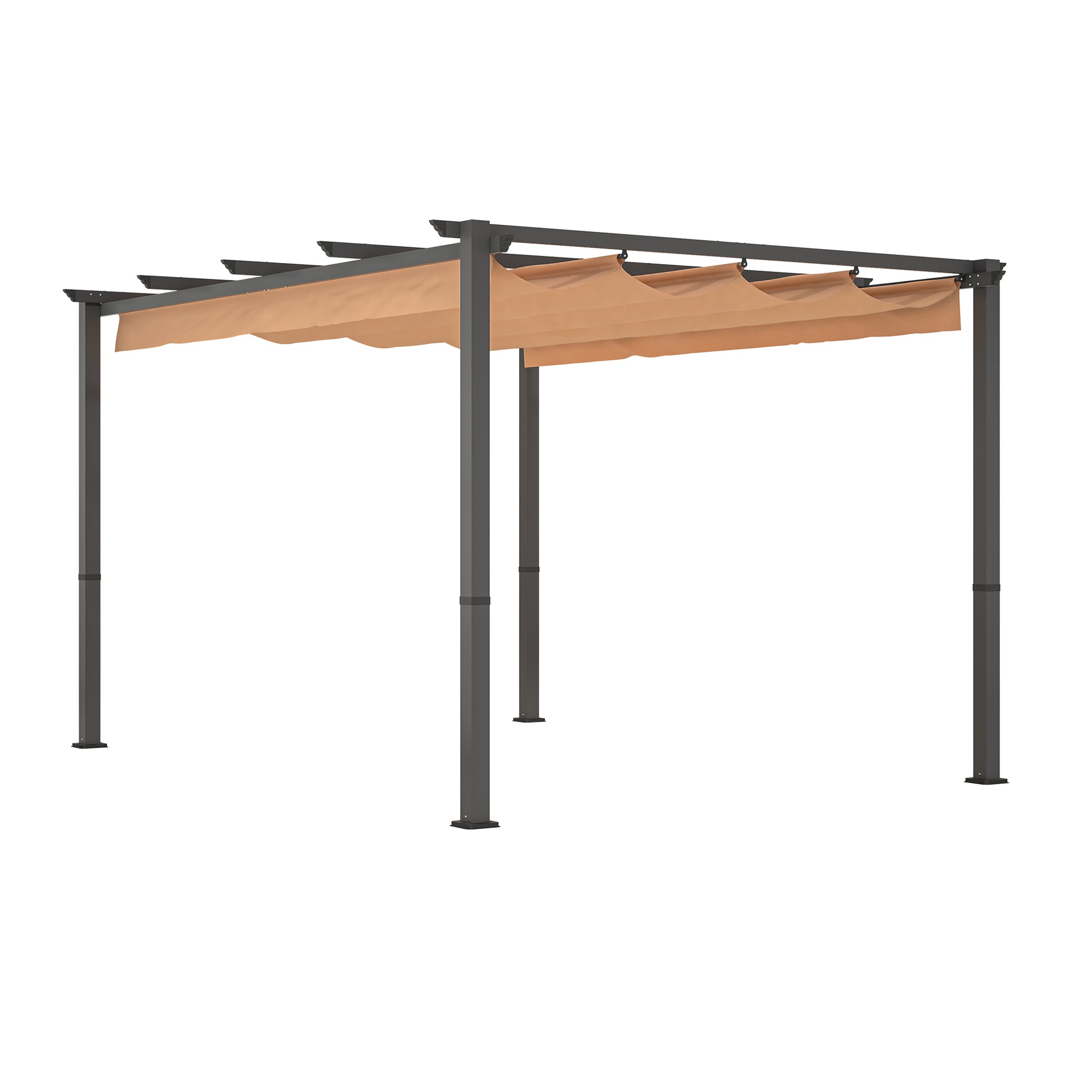 10' X 13' Aluminum Patio Pergola With Retractable Pergola Canopy, Backyard Shade Shelter For Porch, Outdoor Party, Garden, Grill Gazebo, Khaki Khaki Metal