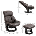 Homcom Massage Recliner Chair With Ottoman, 360 Swivel Recliner And Footstool, Pu Leather Reclining Chair With Side Pocket And Remote Control, Brown Brown Wood