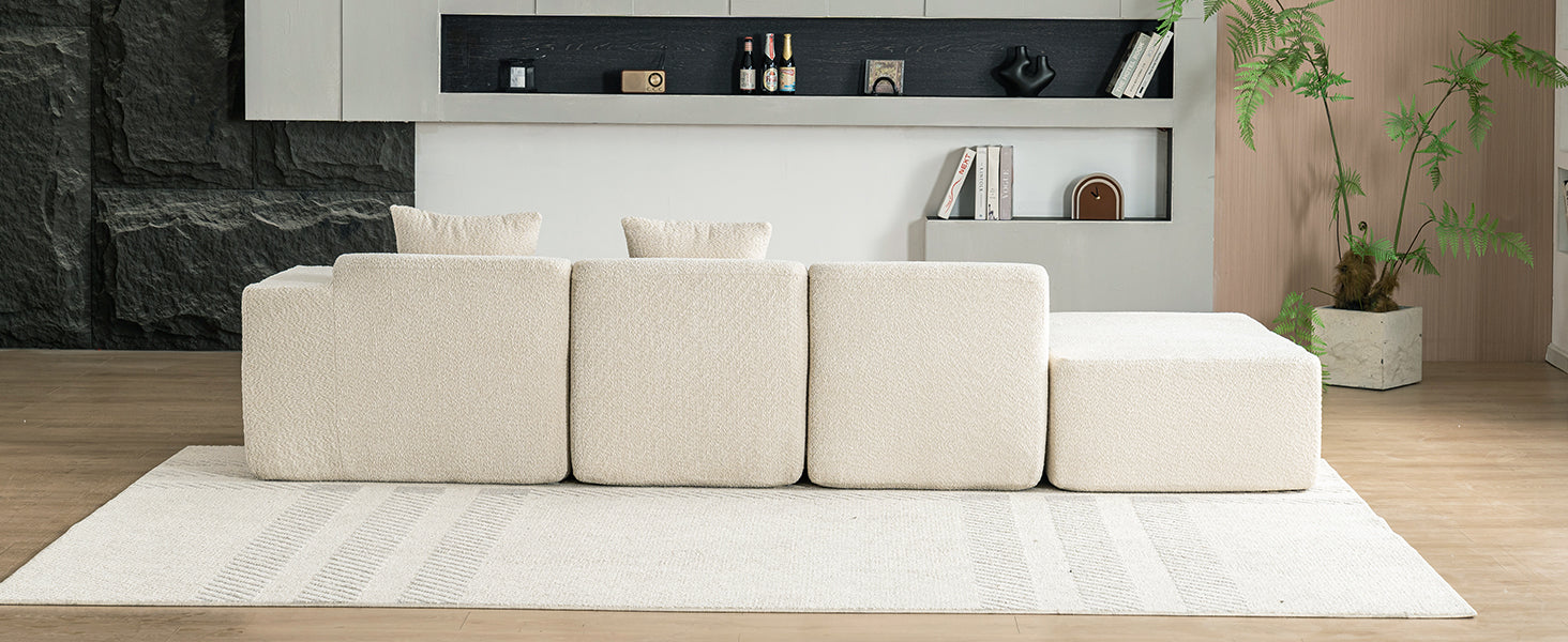 116.5" Sectional Sofa Full Compressed Sofa Couch Free Combined Sofa For Living Room, Beige Beige Foam Polyester 4 Seat