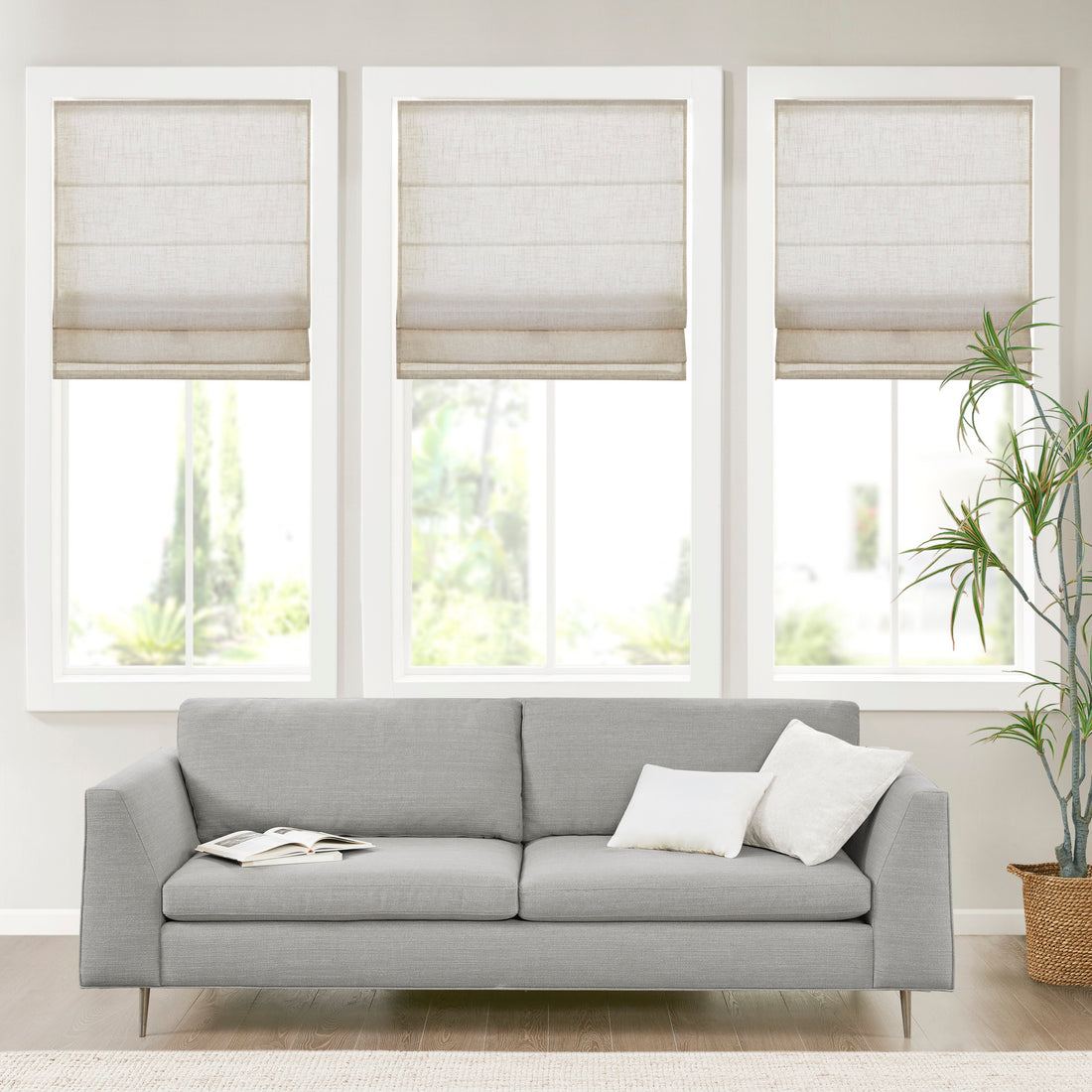 Linen Blend Light Filtering Cordless Roman Shade Natural 29X64" Natural Polyester