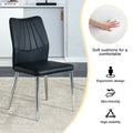 Table And Chair Set.Contemporary, Minimalist Rectangular Dining Table Featuring A Clear Tempered Glass Top And Sleek Silver Legs. Paried With Chairs Made Of Pu Material Cushion And Silver Metal Legs. Black Seats 6 Glass Metal