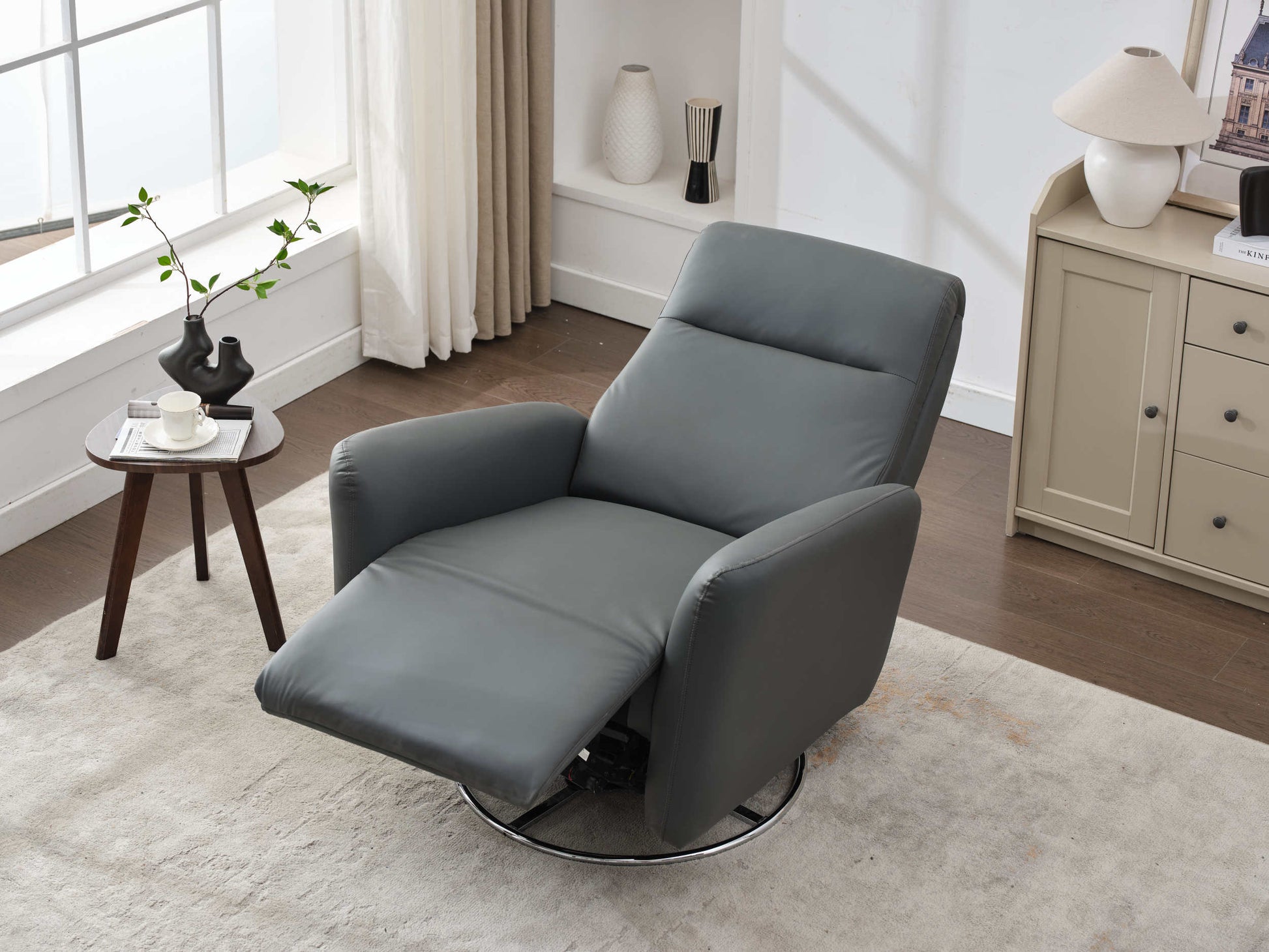 Swivel Glider Recliner Chair, 270 Power Recliner Rocking Chair Nursury Chair For Living Room Bedroom Apartment Dark Grey Faux Leather